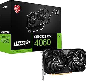 Msi Gaming Geforce Rtx 4060 8Gb Gdrr6 128-Bit Hdmi/Dp Nvlink Torx Fan 4.0 Ada Lovelace Architecture Graphics Card (Rtx 4060 Ventus 2X Black 8G Oc) - P...