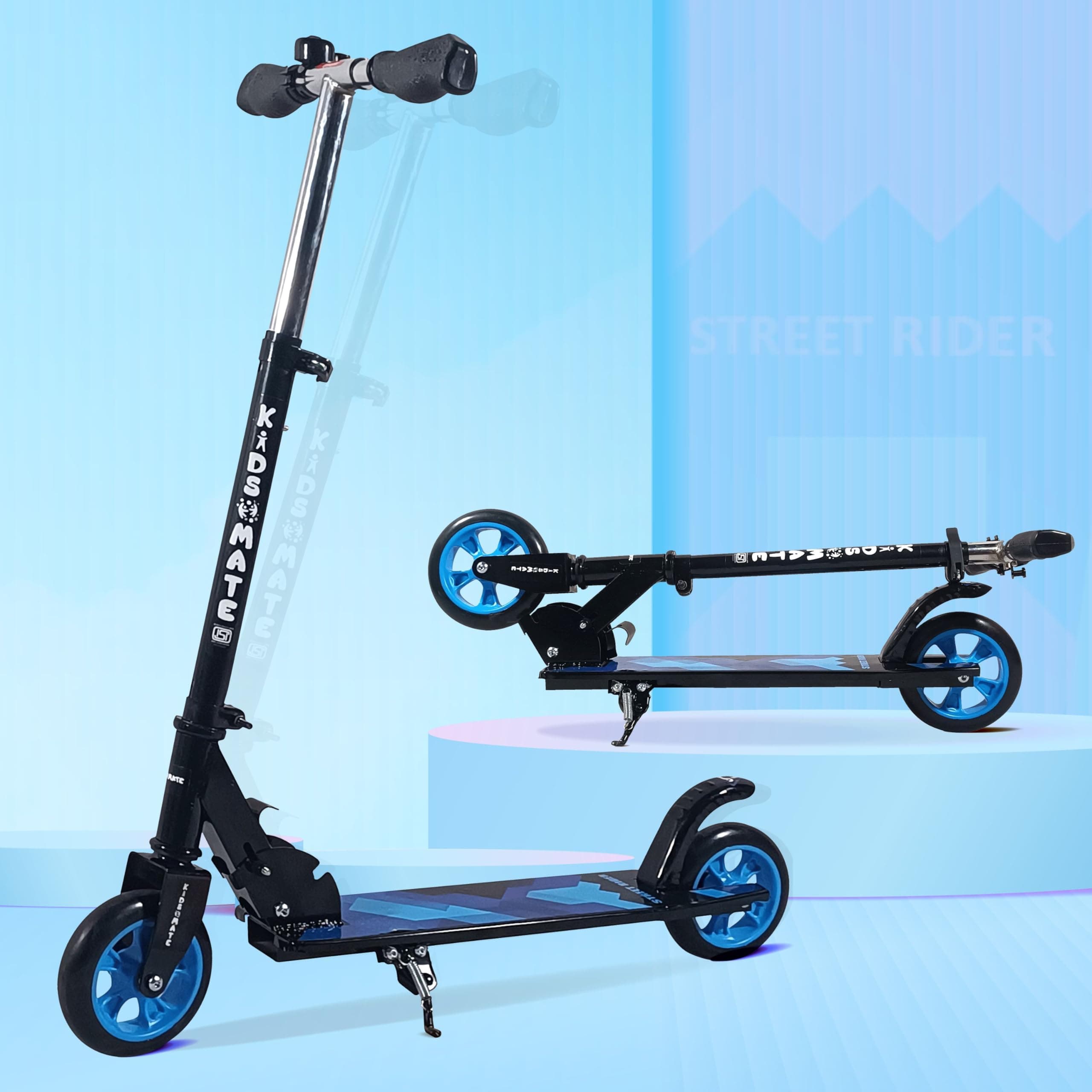 Kidsmate Street Rider Metal Kick Scooter for Kids of Ages 6-13 Years | 2 Wheel Scooter, Foldable Design, 3 Adjustable Height Option with Rear Braking ...