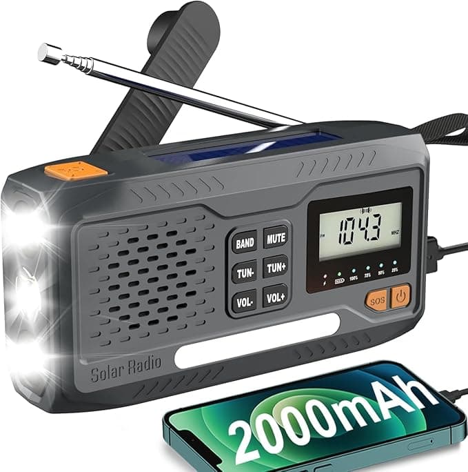 Emergency Radio, Solar Hand Crank Radios with AM/FM/NOAA, Portable Radio Phone Charger with Digital Display, Led Flashlight & Headphone Jack, SOS Alar...