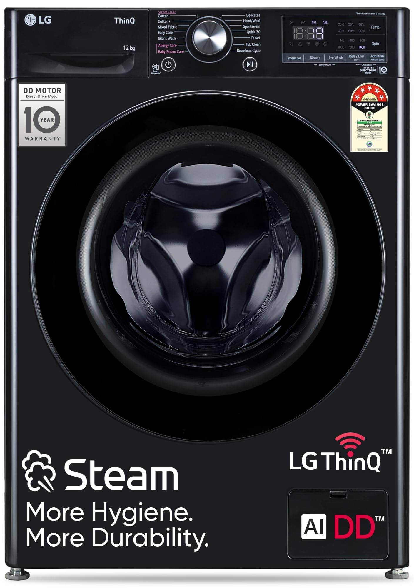 LG 12 Kg, 5 Star, AI Direct Drive Technology, Wi-Fi, Steam Fully Automatic Front-Loading Washing Machine (FHP1412Z5O, Intelligent & Convenient Fabric ...