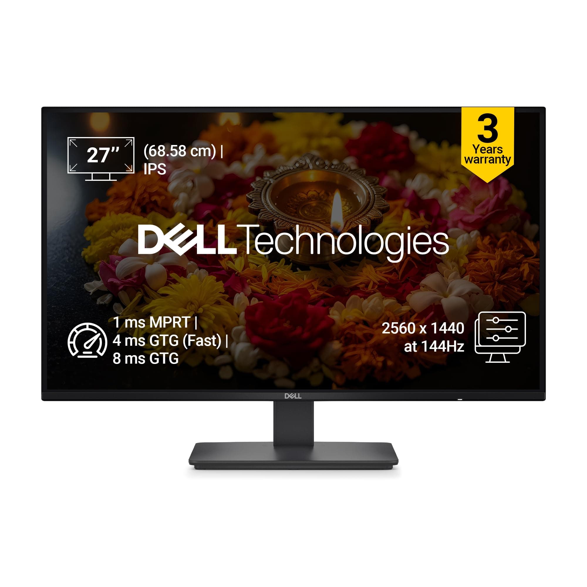Dell SE2726D 27 inch (68.58 cm) QHD IPS Display, 144Hz Refresh, AMD FreeSync, Eye Comfort Technology, Flicker-Free, HDMI/DP Connectivity, Elegant Desi...