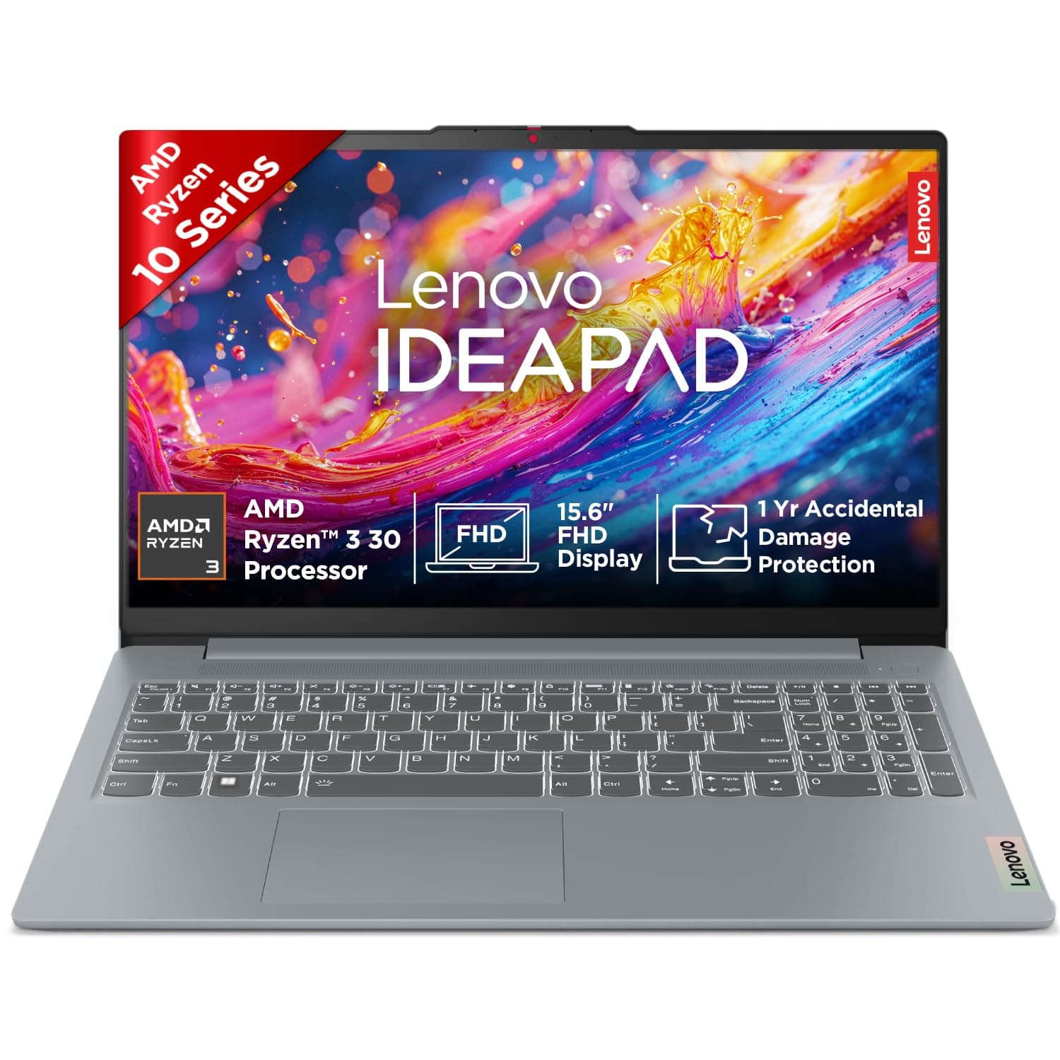 Lenovo IdeaPad Slim 3 Ryzen 3 30 15.6" (39.6cm) FHD Thin and Light Laptop (16GB RAM/512GB SSD/Windows 11/ Office 2024/Grey/1.6Kg), 82XQ01MAIN
