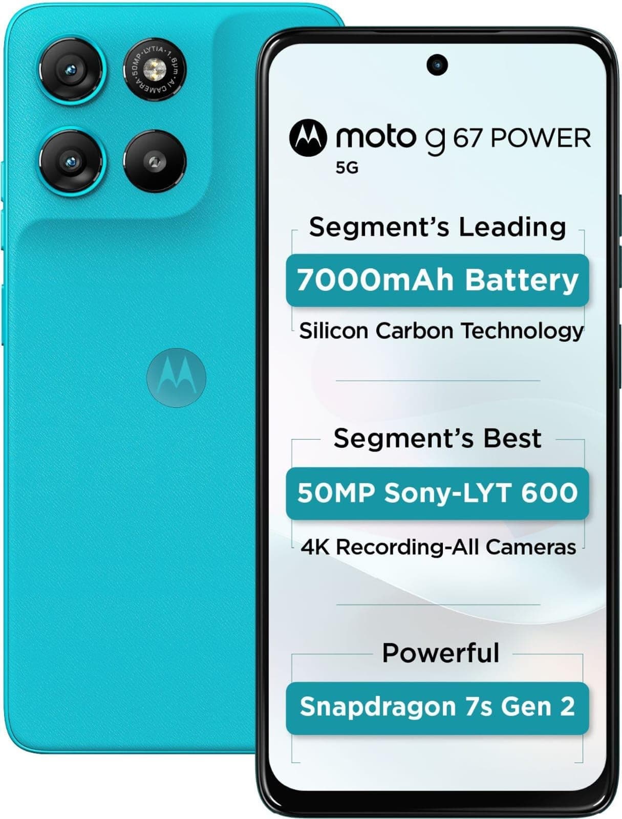 Motorola G67 Power 5G (PANTONE Blue Curacao, 8GB RAM, 128GB Storage)| 6.7" FHD+ 120Hz LCD Display | Snapdragon 7s Gen2 Processor | 50MP + 8MP UW Camer...