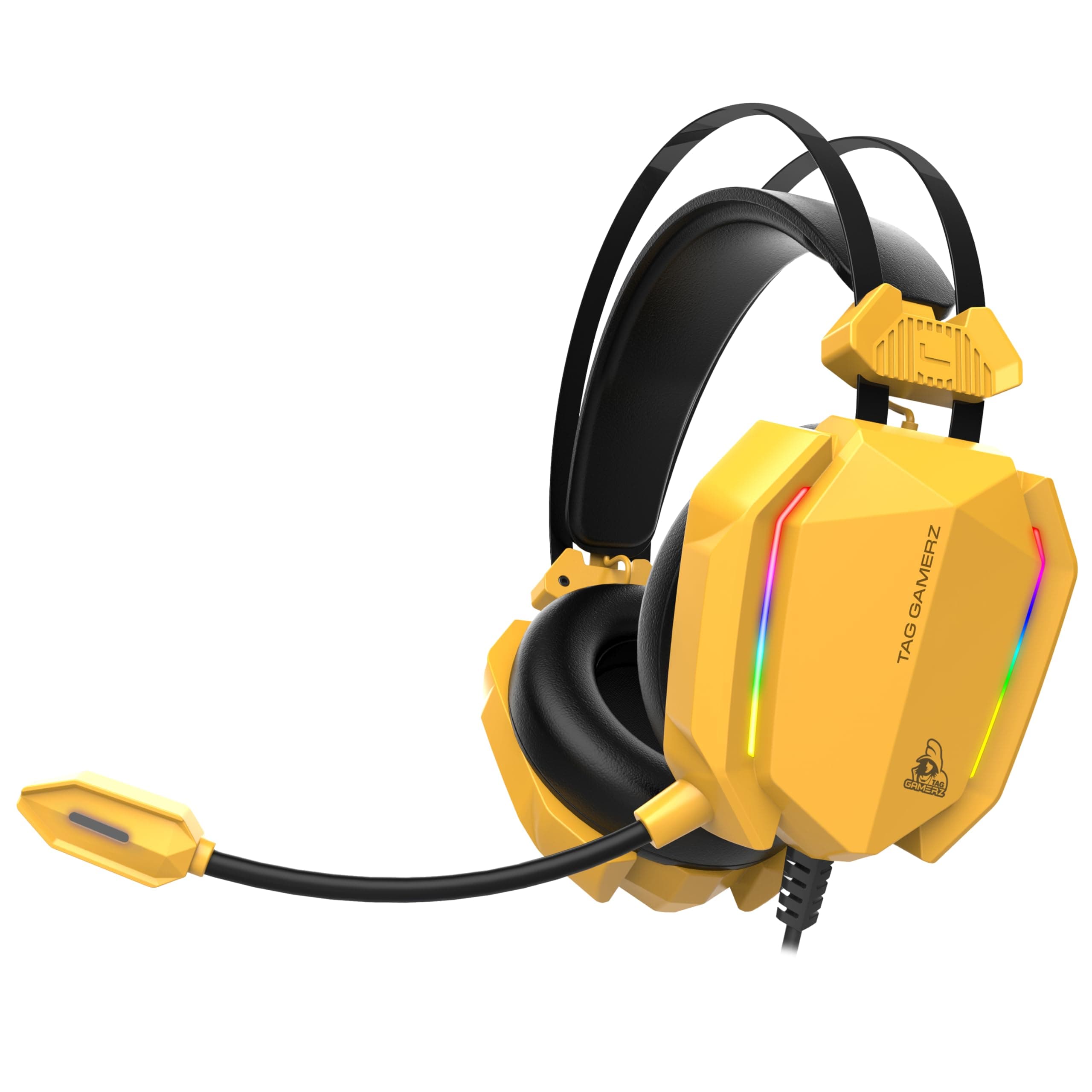TAG Gamerz Titan RGB Yellow Over-Ear Gaming Wired Headphone | Soft Ear Cups | 50mm Neodymium Driver | 3.5mm Audio | 2m Cable | Flexible Mic for Callin...