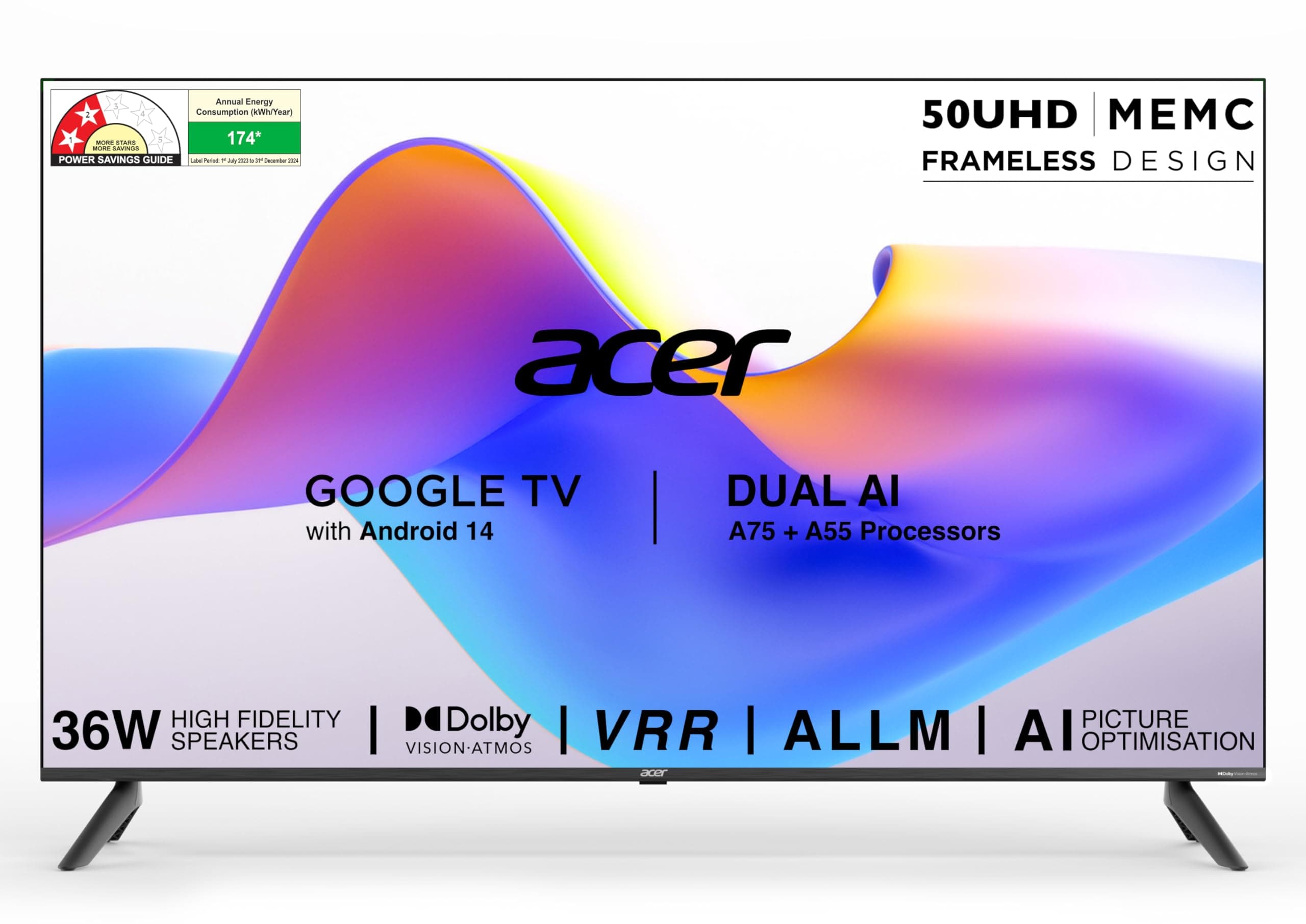 Acer 126 cm (50 inches) I Pro Series 4K Ultra HD LED Smart Google TV AR50UDIGU2875AT (Black)