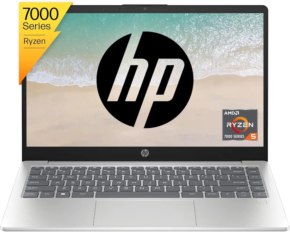 HP Laptop 14, AMD Ryzen 5 7520U, 14-inch (35.6 cm), FHD, 16GB LPDDR5, 512GB SSD, AMD Radeon Graphics, FPR, FHD Camera w/Privacy Shutter, Backlit KB (Win 11, MSO 2021, Silver, 1.4 kg), em0027AU