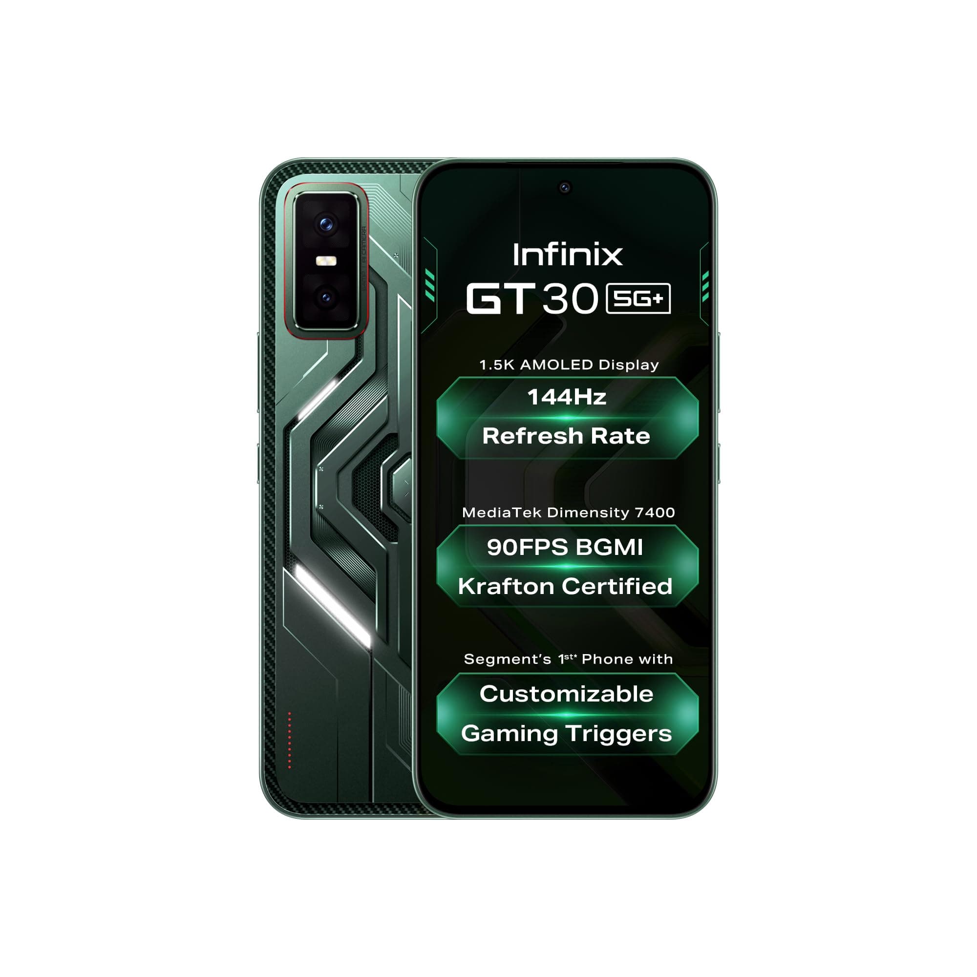 Infinix GT 30 5G+ (Pulse Green, 8GB RAM, 256GB Storage) | Cyber Mecha Deisgn with LED Lights | 90FPS on BGMI | 1.5K 144Hz AMOLED Display | Segment's 1...