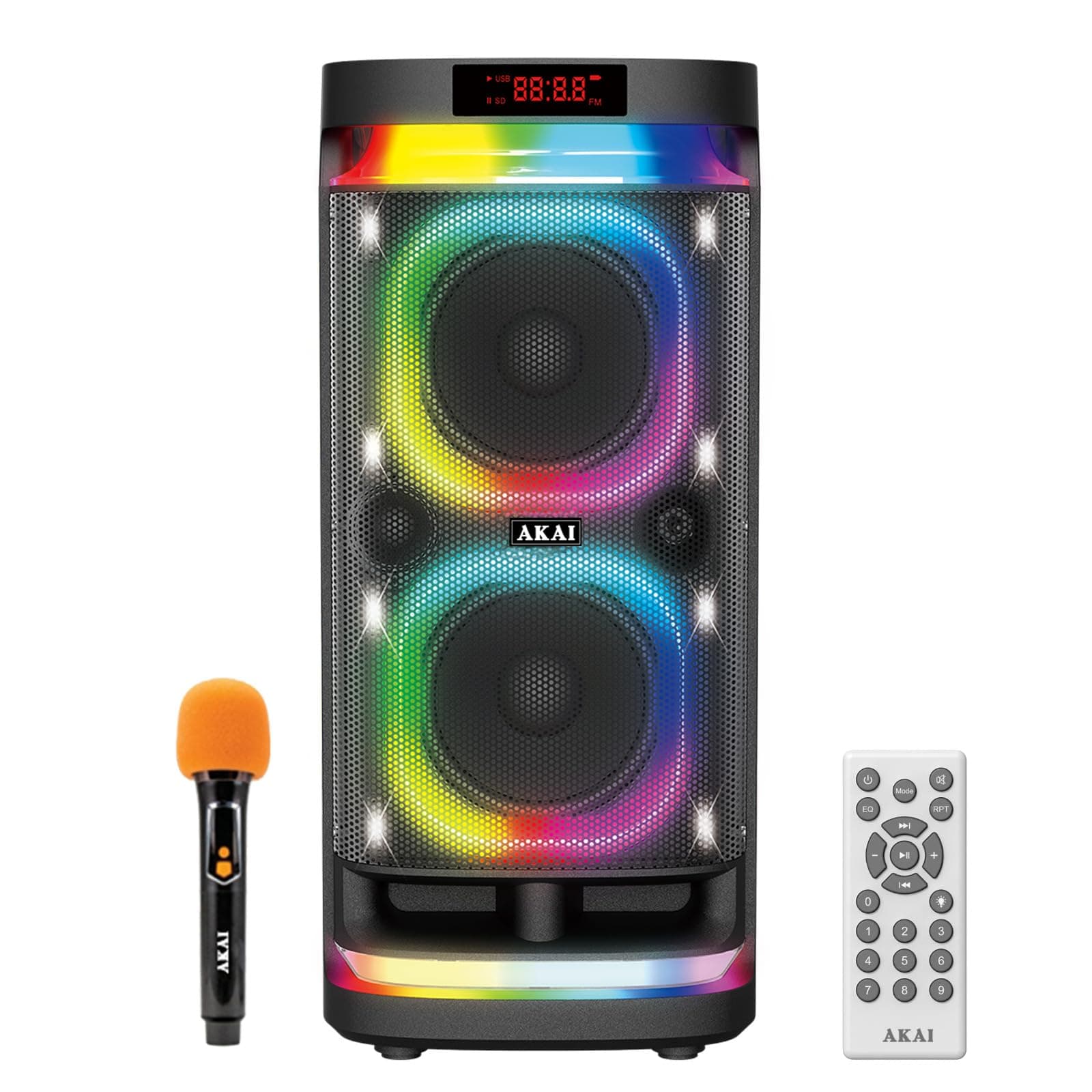 AKAI 160 Watts RMS Wireless Portable Party Speaker with Mic & Remote-1 Yrs Warranty | Dual 8" Woofer 5000 mAh Upto 5 Hrs Playtime IPX4, TWS, Bluetooth...