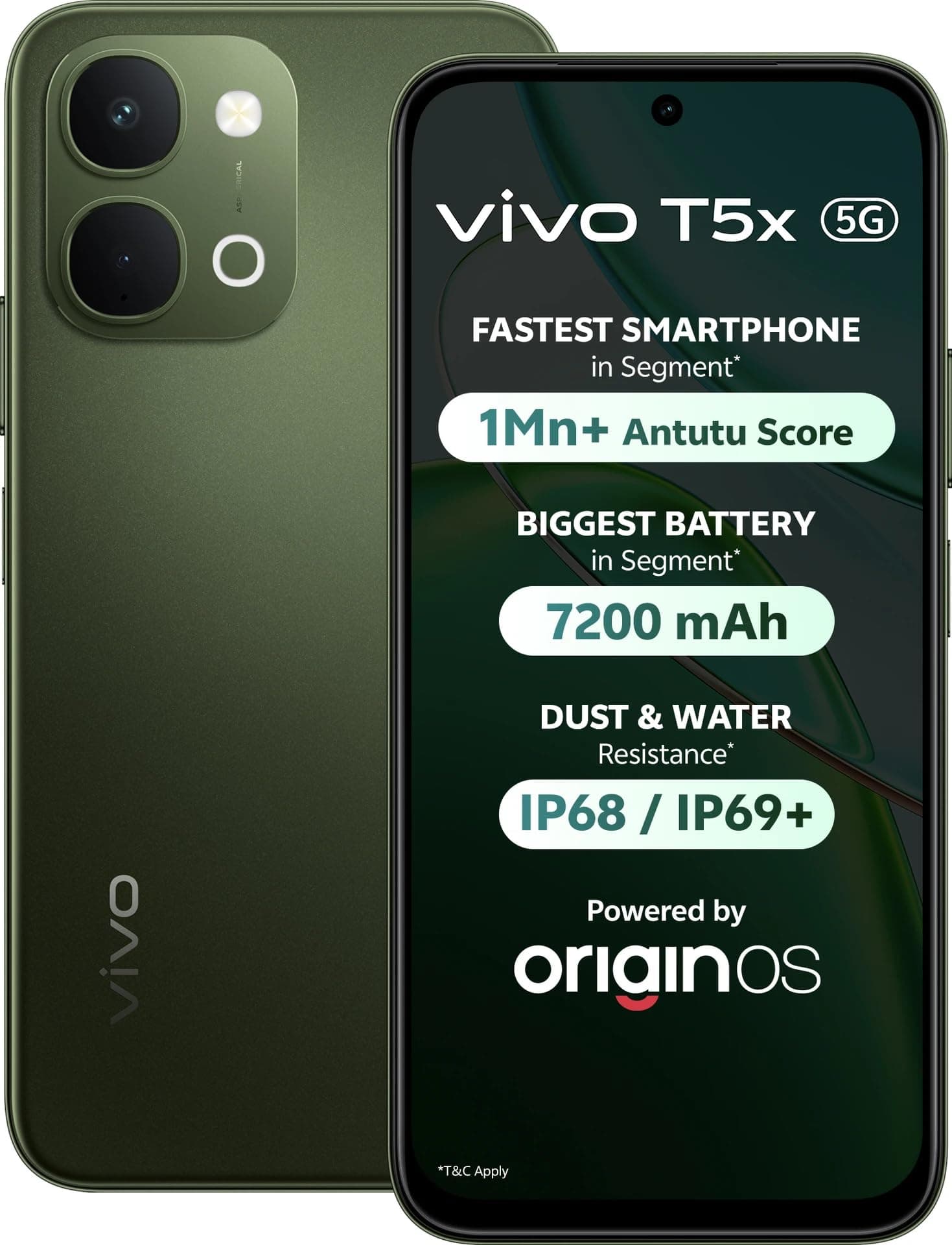 vivo T5x 5G (Cyber Green, 8GB RAM, 256GB Storage) | 50MP AI Dual Camera | 32MP Selfie | 6.76" FHD+ Display | 7200mAh Battery | Dimensity 7400-Turbo Pr...