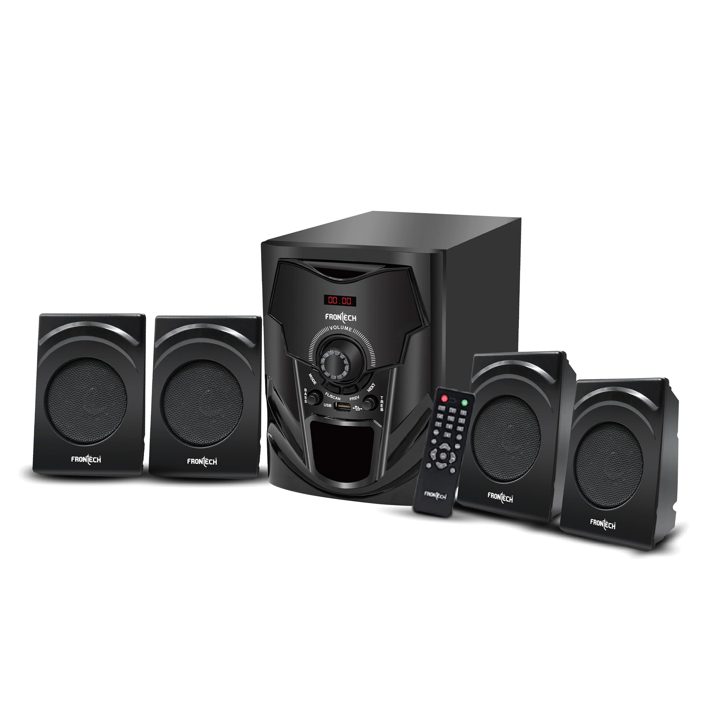 FRONTECH 4.1 Channel Speaker System | Bluetooth 5.0-60W Output, USB|BT|FM Support|LED Display, (3956 - Black)