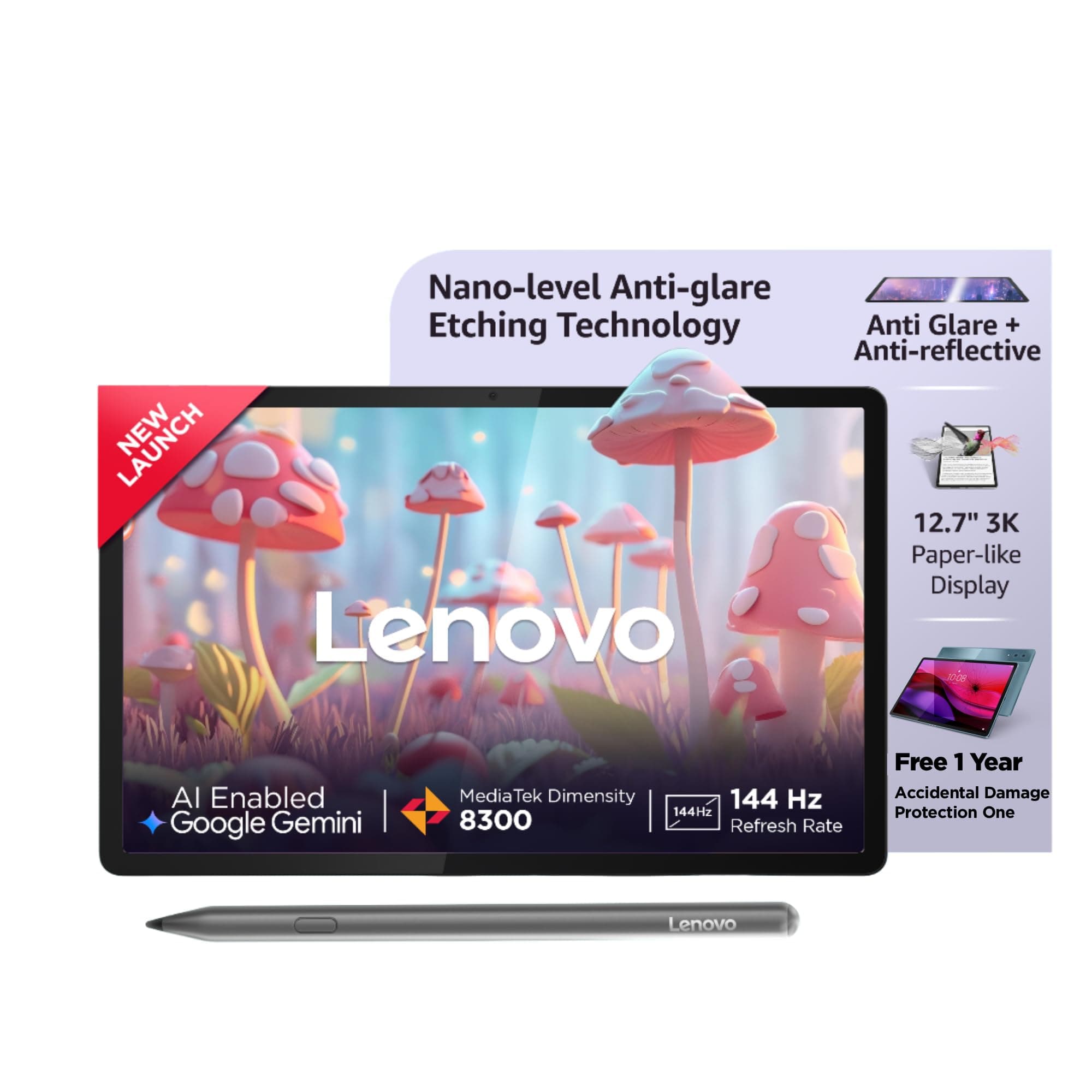 Lenovo Idea Tab Pro Matte Edition with Pen Plus|12.7" 3K LTPS Paper-Like Display|144Hz Refresh|8GB RAM, 256GB ROM|AI-Enabled|MediaTek Dimensity 8300|4...