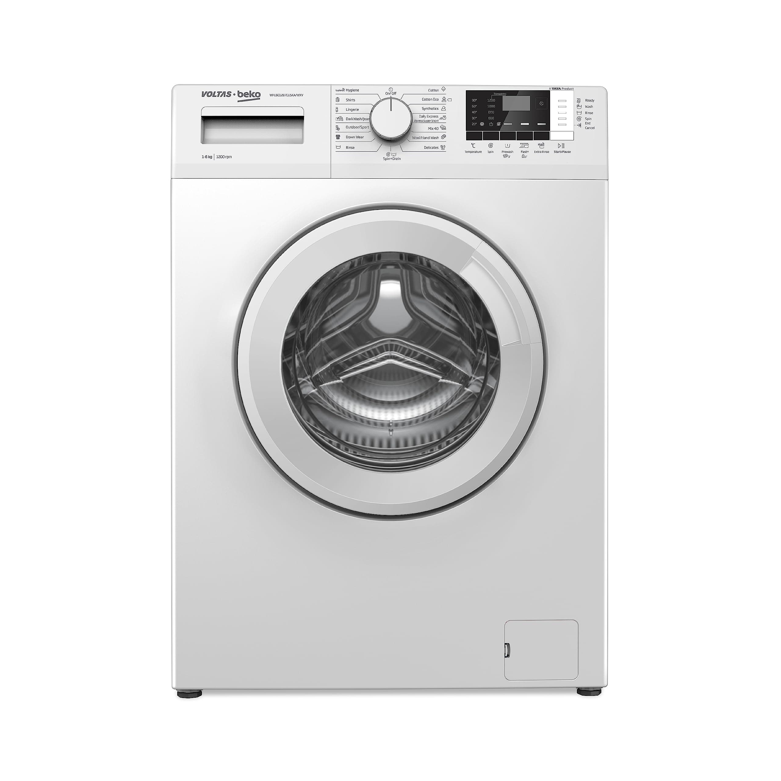 Voltas beko A Tata Product 1200 rpm 6 Kg Front Load Washing Machine with inbuilt Heater and Hygiene Wash (WFL6012B7CUSKA/WXV, White, 2023 Model)