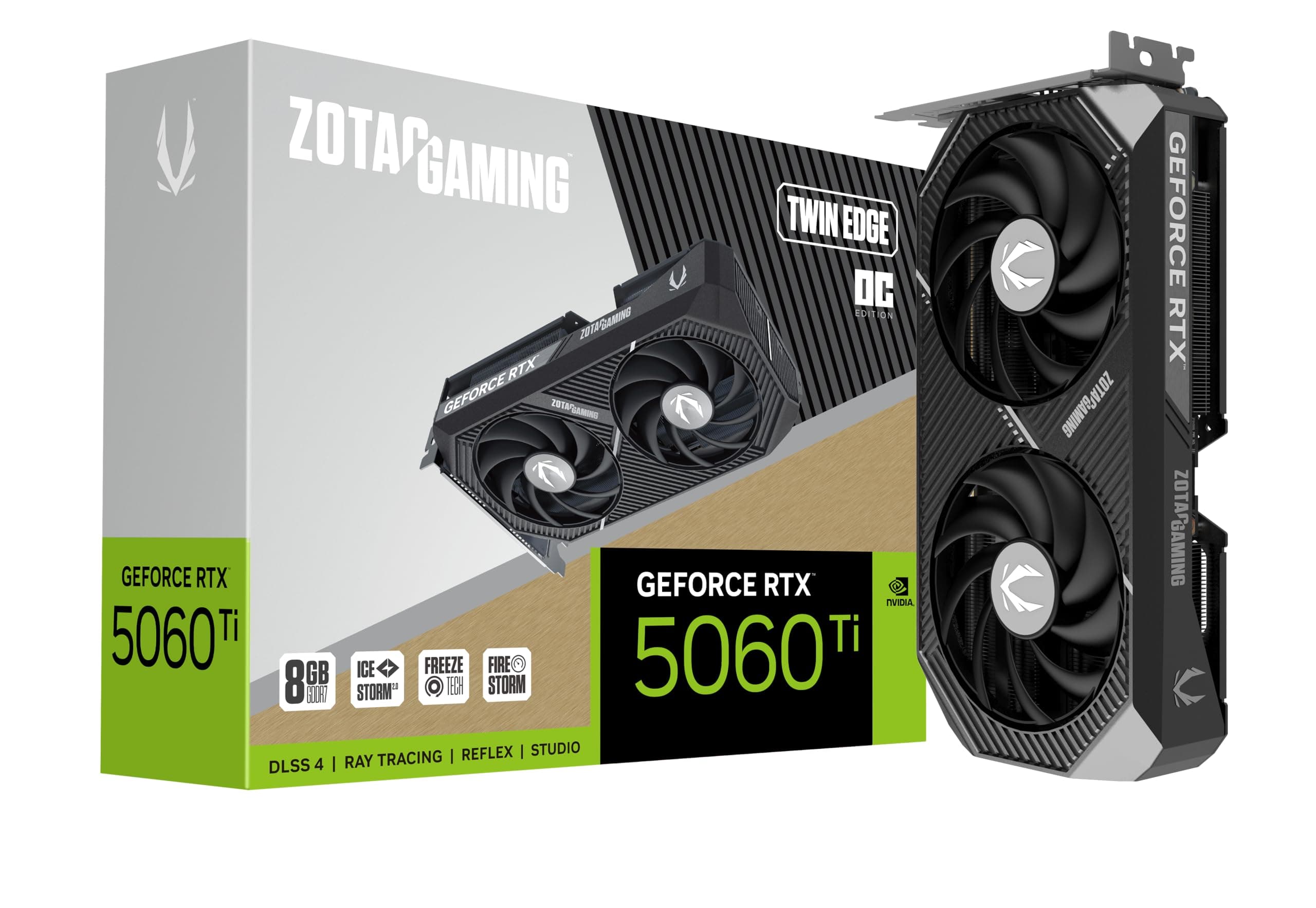 ZOTAC Gaming GeForce RTX 5060 Ti 8GB Twin Edge OC DLSS 4 8GB GDDR7 128-bit 28 Gbps PCIE 5.0 Gaming Graphics Card, IceStorm 2.0 Cooling, SFF-Ready, ZT-...
