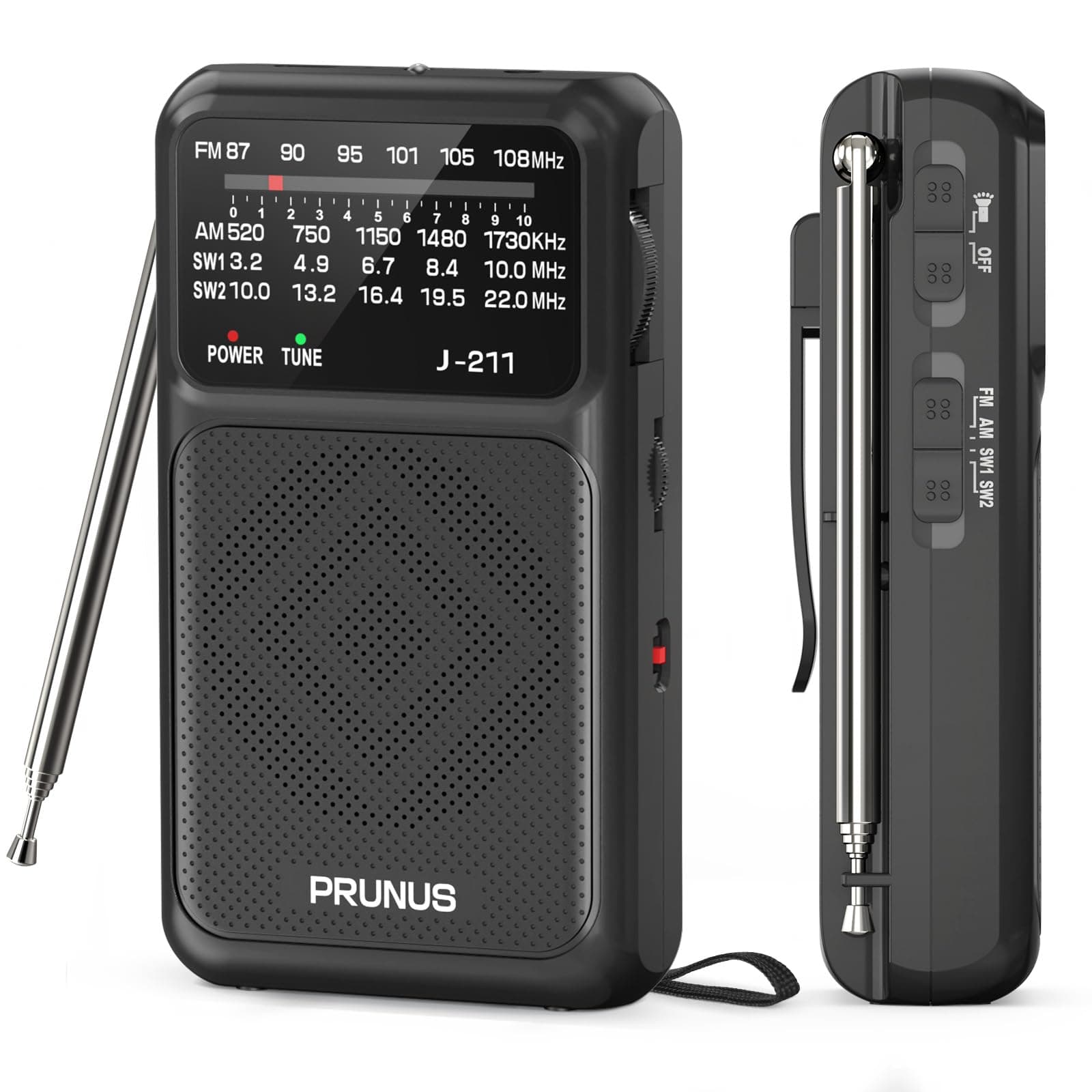 PRUNUS J-211 Portable AM FM SW Radio with USB C Charging and AA Battery Operated, Transistor, Strong Reception& Clear Speaker, 3.5mm Headphone Jack, B...