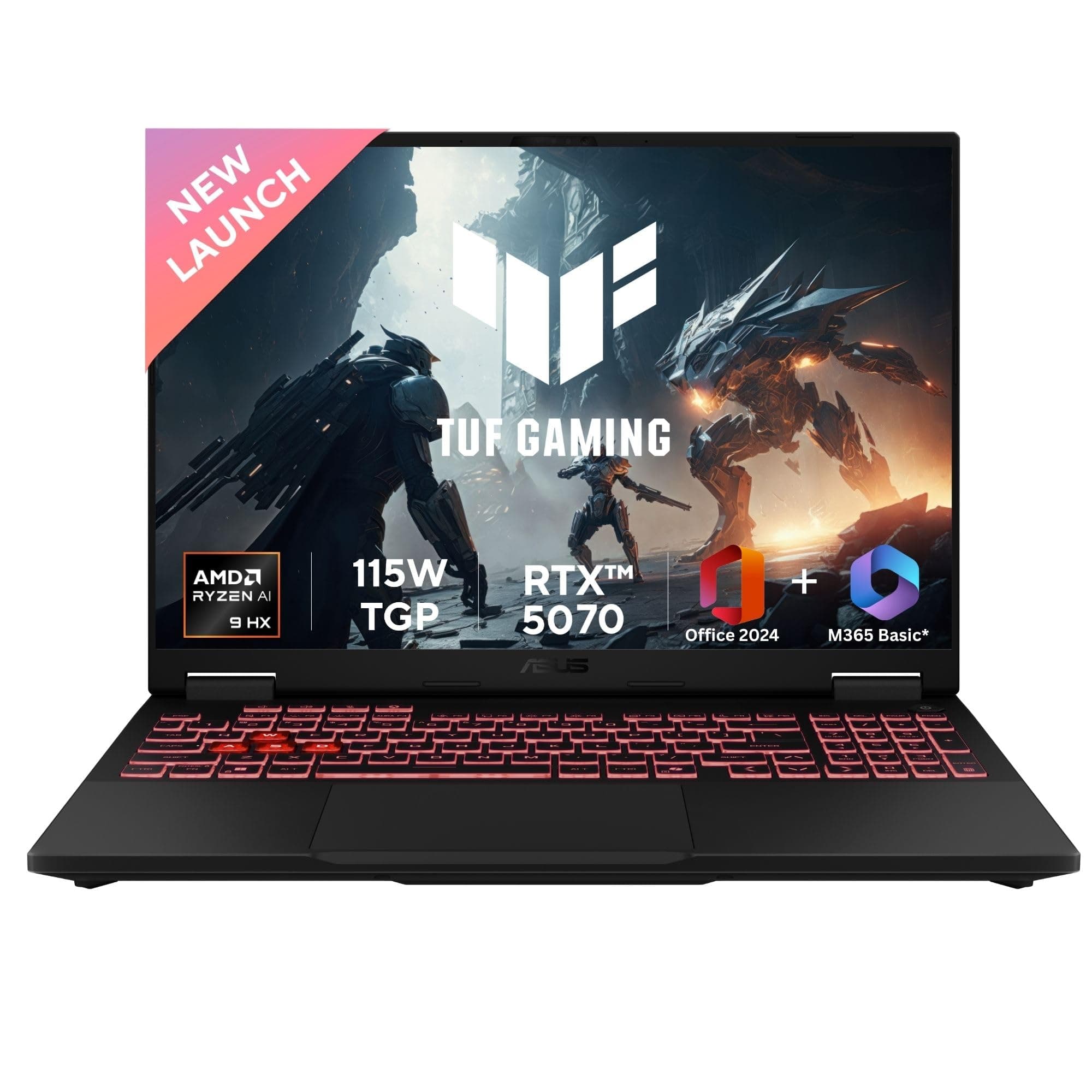 ASUS TUF A16,AMD Ryzen 9 8940HX, Gaming Laptop(RTX 5070-8GB/115W TGP/16GB/1TB /2.5K QHD+/16"/165Hz/90WHrs/Windows 11/M365 Basic (1Year)*/Office Home 2...