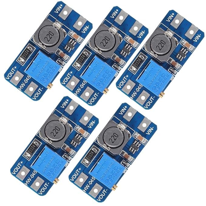 Hexonix MT3608 DC-DC Step Up Module, DIY Mini Voltage Booster Adjustable Power Supply Converter for 2V-24V to 5V-28V, 2A (Pack of 5 Pieces)