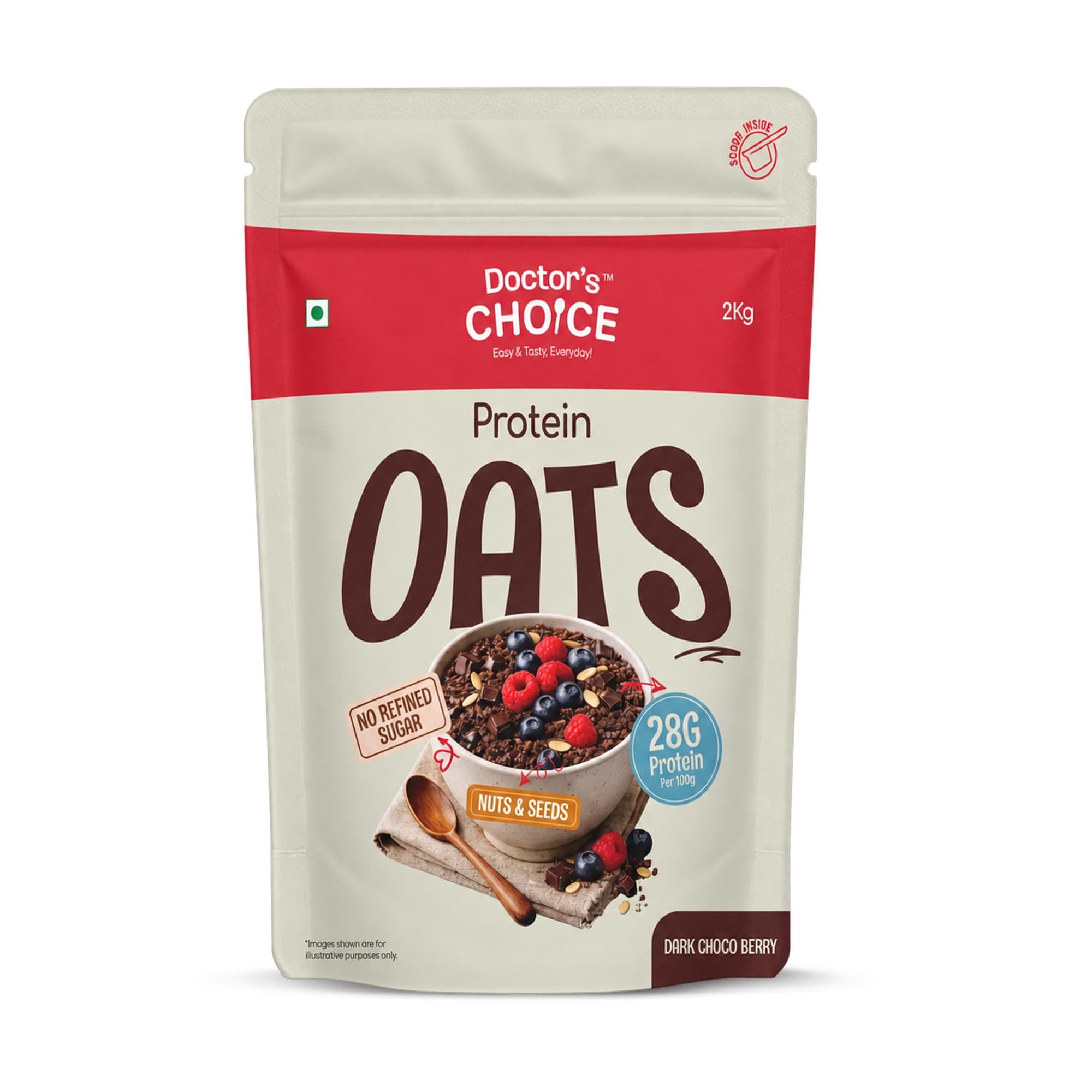 DOCTORS CHOICE Oats, High Protein Oats, 27g Pure Protein Breakfast Cereals, Jaggery Sweetened, Rich in Fiber, No Additives and 0g Sugar 2 Kg, Dark Cho...