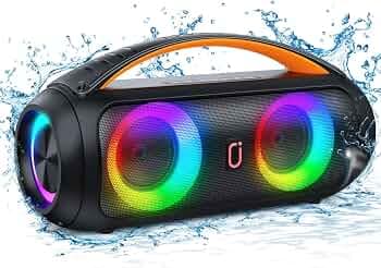 JYX Wireless Boat Bluetooth Speakers, 40W Loud Big Boombox Sound Bar Speaker with Deep Bass, Outdoor Portable Party Speakers with Disco Lights, Waterp...