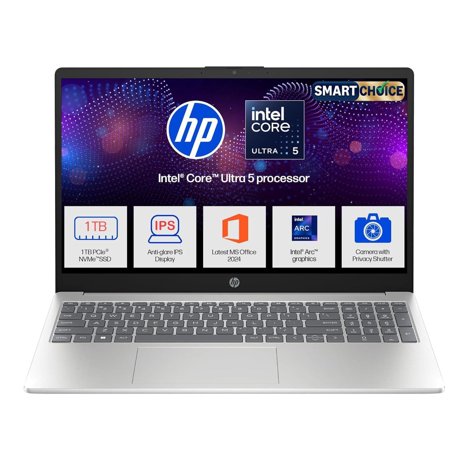 HP 15, Intel Core Ultra 5 125H Laptop (16GB DDR5,1TB SSD) IPS, Anti-Glare, Micro-Edge, 15.6''/39.6cm, FHD, Win11,M365,Office24, Silver,1.65kg, FHD Cam...