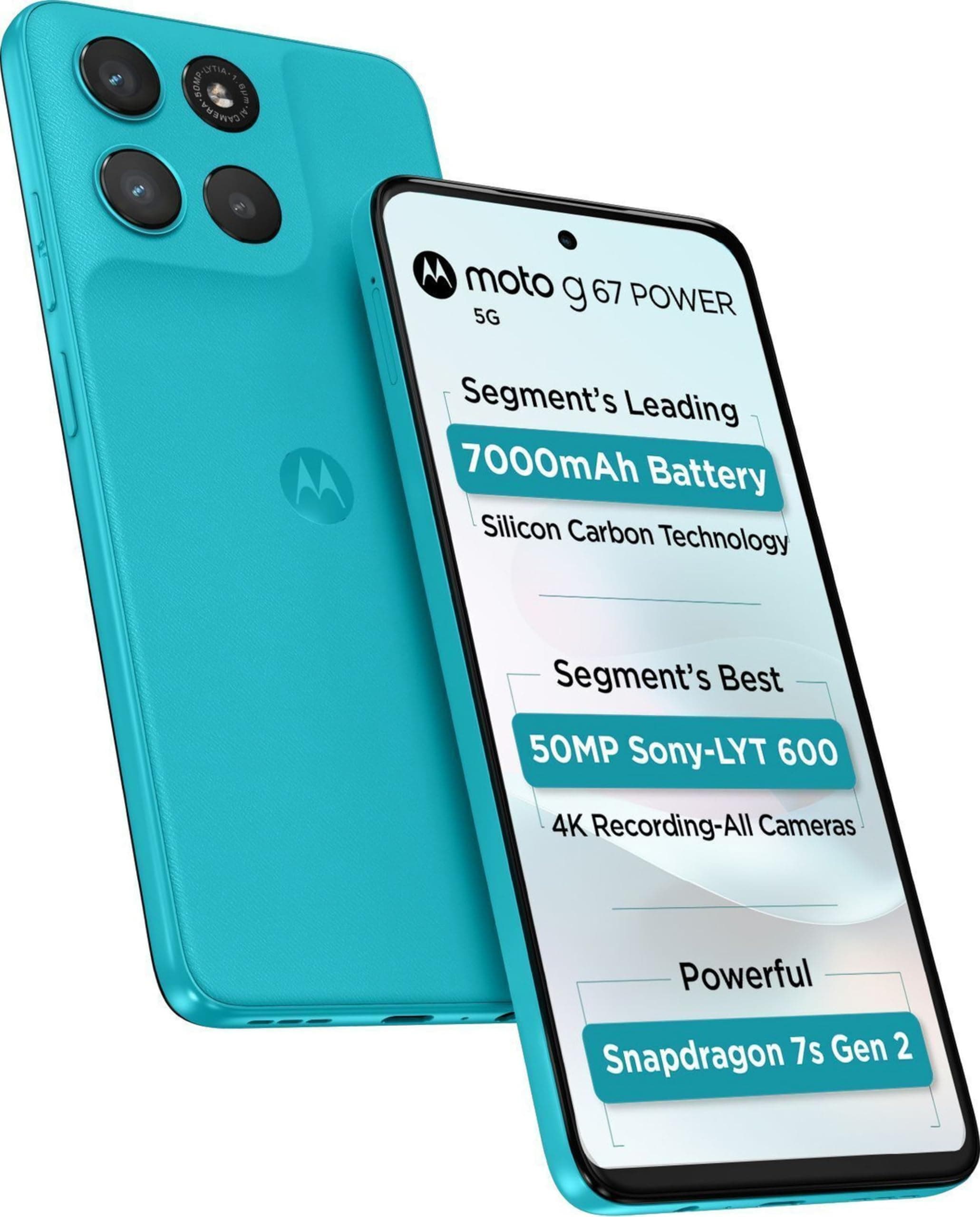 Motorola G67 Power 5G (Pantone Curacao Blue, 8GB RAM, 128GB Storage) | 6.7" FHD+ 120Hz LCD Display | Snapdragon 7s Gen2 Processor | 50MP + 8MP UW Came...