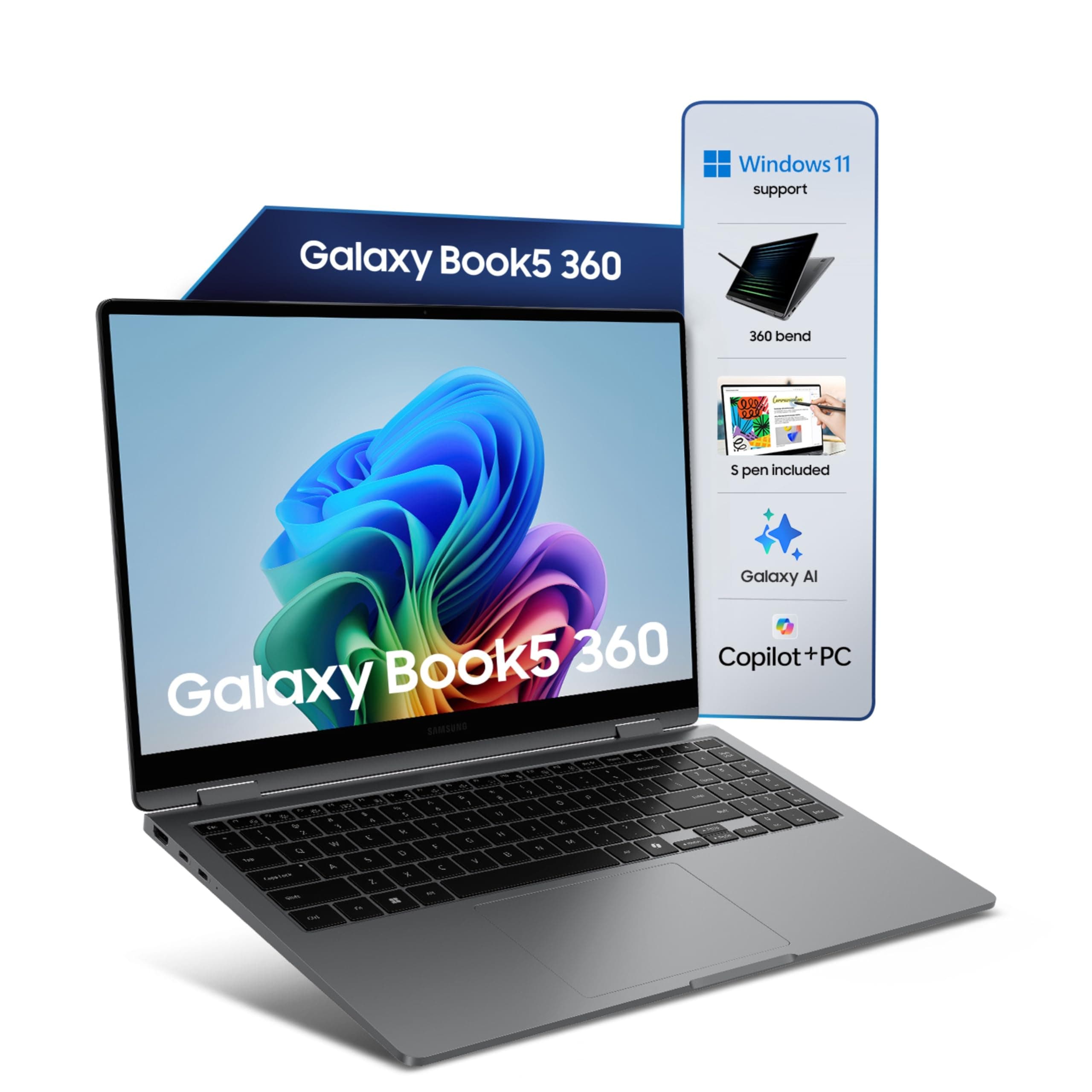 Samsung Galaxy Book5 360 | Intel Evo Core Ultra 5 226V | Built-in AI | 15.6" (39.6cm) Touchscreen 2-in-1 AMOLED 60Hz | 500 Nits (16GB/512GB SSD/Intel ...
