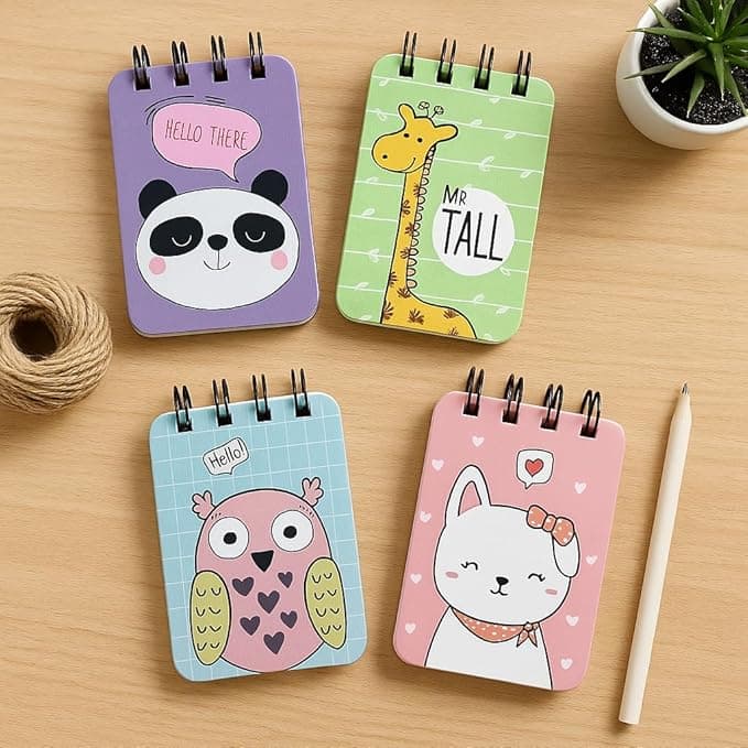 Articious Pocket-Size Notepad (Pack of 4) 100 pages, Mini Memo Pads for Daily Notes, Lists, Work & Journaling (7x12 cm) Notepad for Office - Zoo Tales