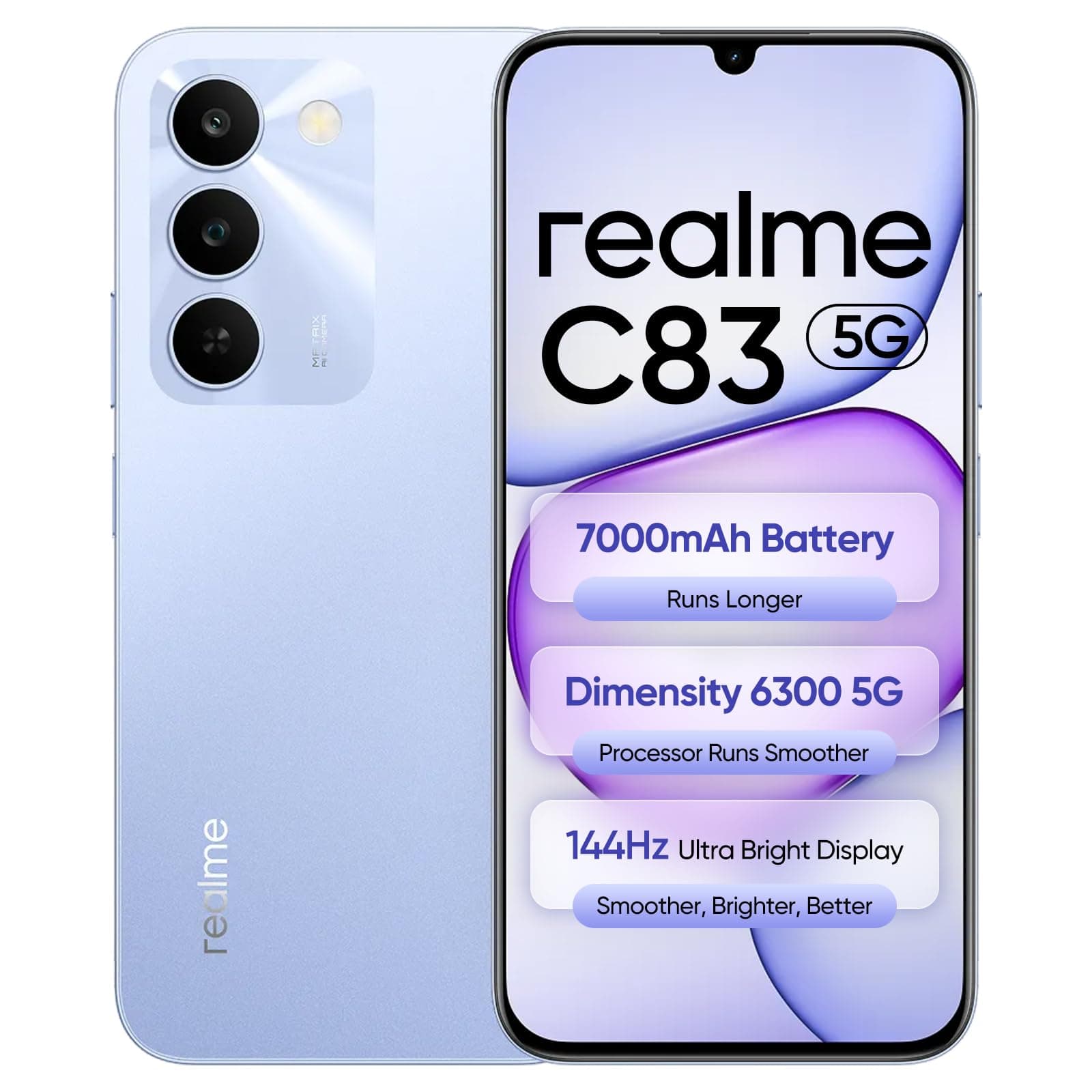 realme C83 5G 4+64GB, MediaTek Dimensity 6300, 6.8" 144Hz, Battery 7000mAh, Blooming Purple