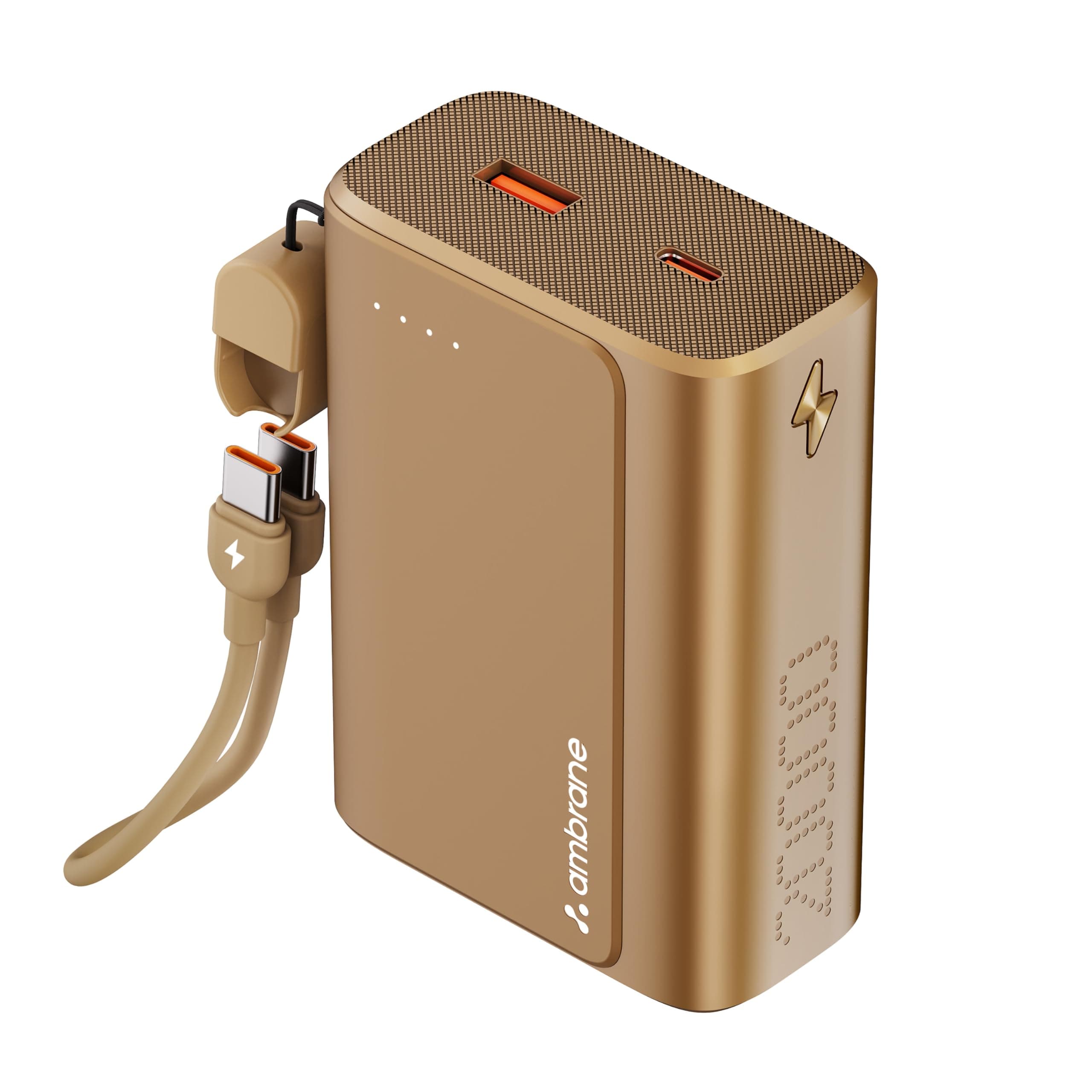 Ambrane 20000mAh 35W Fast Charging Small Pocket Size Powerbank, Hanging InBuilt Type C Cable, Type C PD & USB Output for iPhone, Android Mobiles & Oth...