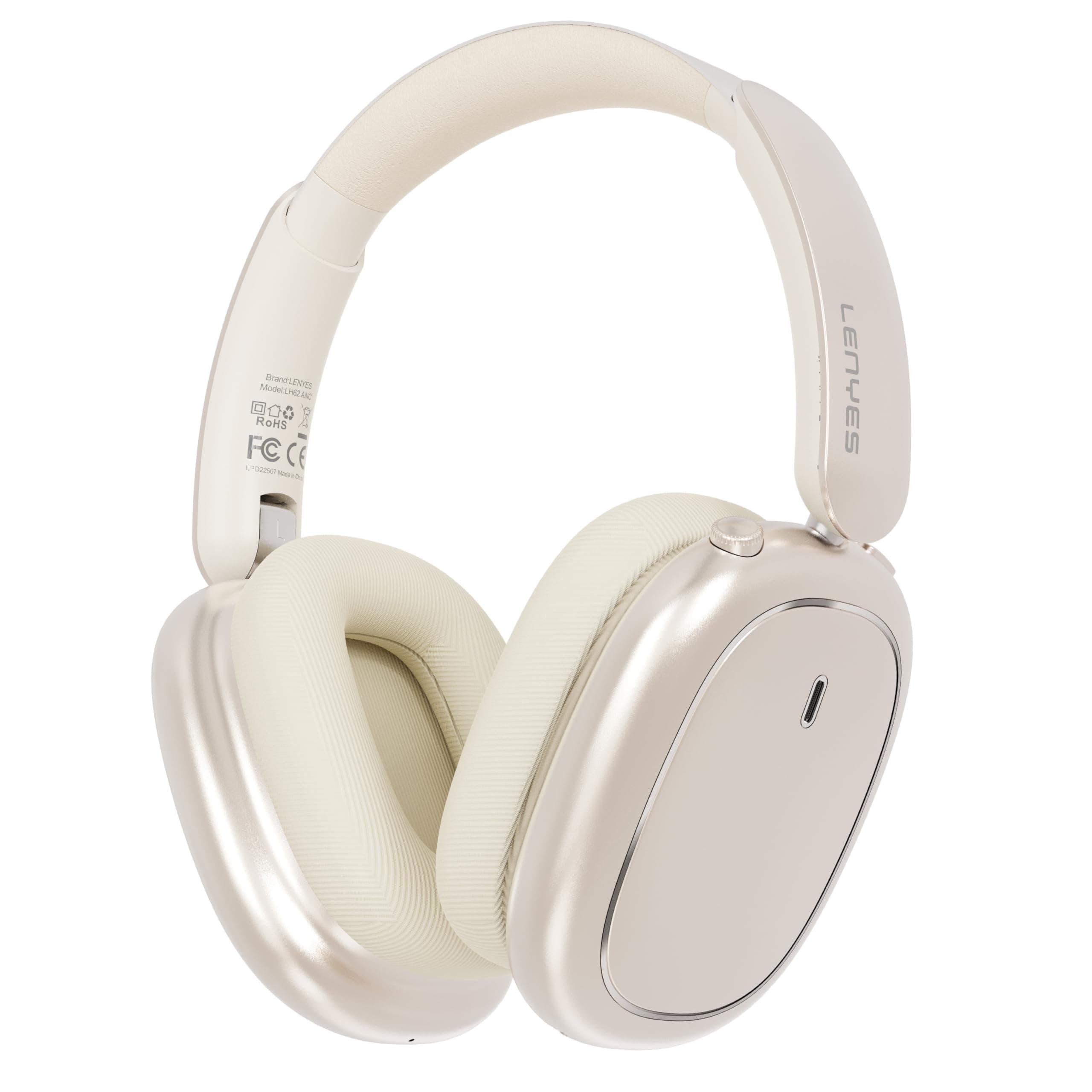 Lenyes LH62 ANC Noise Cancelling Headphones, Bluetooth 6.0, 40mm Drivers, 32Hr Battery, 180Hr Standby, Foldable, Game and Music Mode, Audio App (Silve...