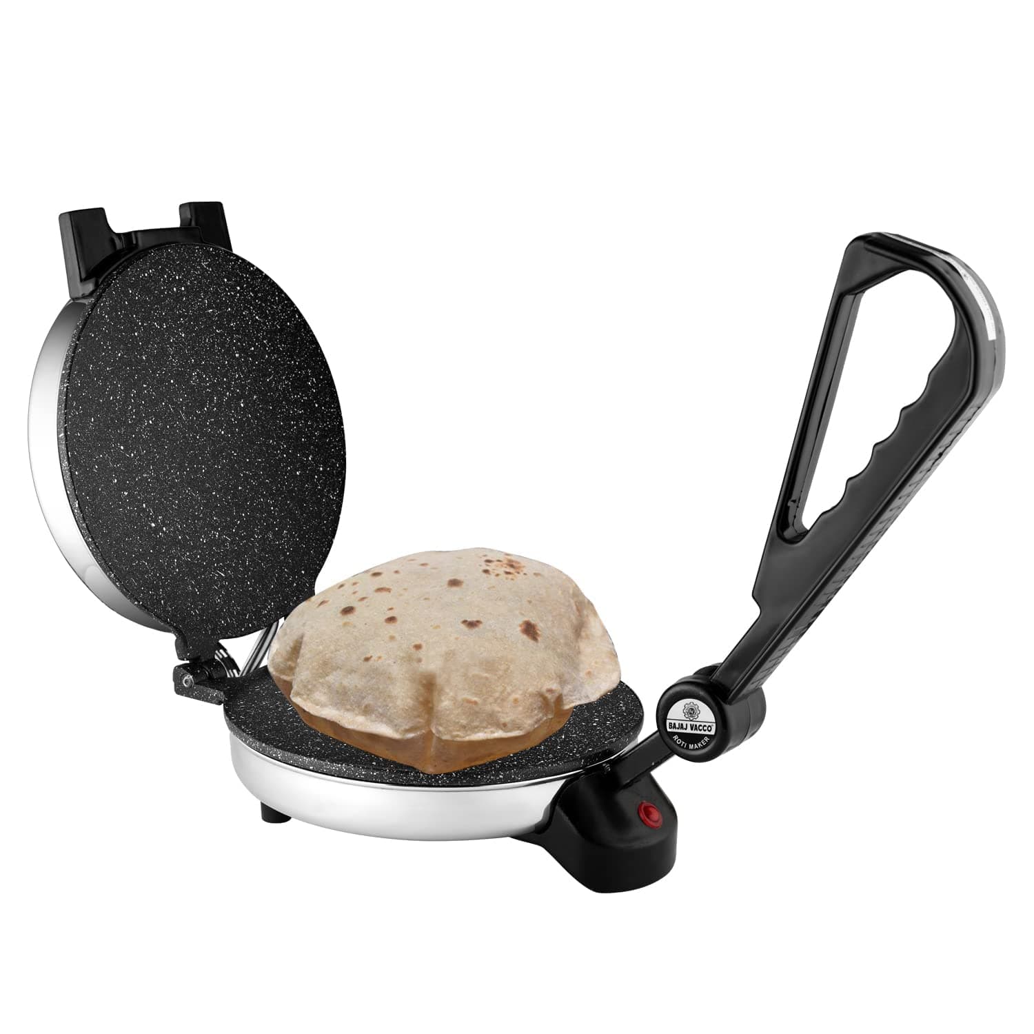 BAJAJ VACCO® NEW Go-Ezzee Chapati/Roti/Khakhra Maker, MC-02 - Marble (Spatter) Coating Wattage 900, Stainless Steel, Black