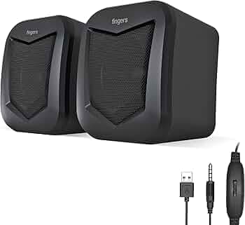 FINGERS DeskSound 2.0 USB Powered Multimedia 2.0 Speakers with Inline Volume Controller and Simple Plug-n-Play (Midnight Black)