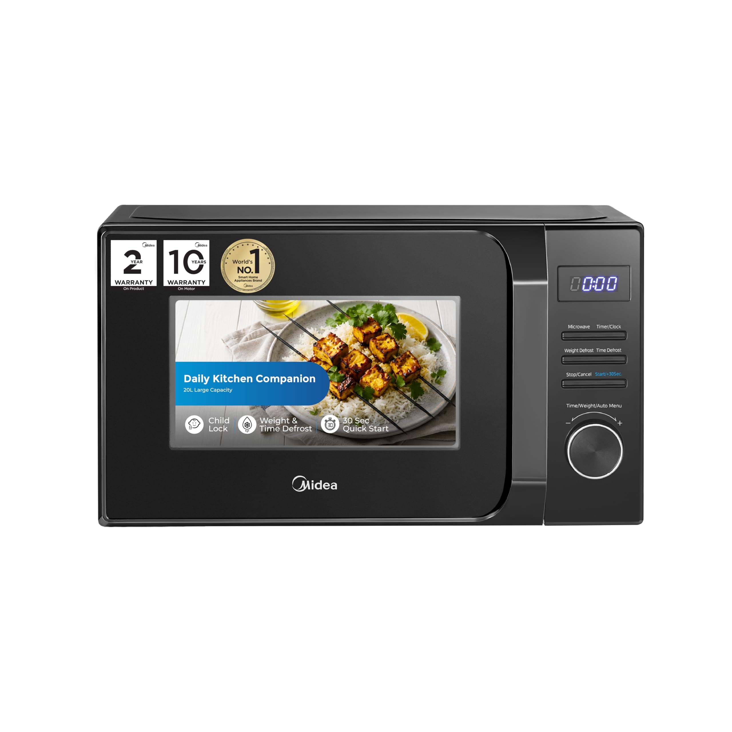 Midea 20 L Solo Digital Microwave Oven with 700W Microwave Power, 6 Auto Cook Menus, Multi-Stage Cooking (MMO20CXA-AMPEBK, Defrost by Time & Weight, 3...