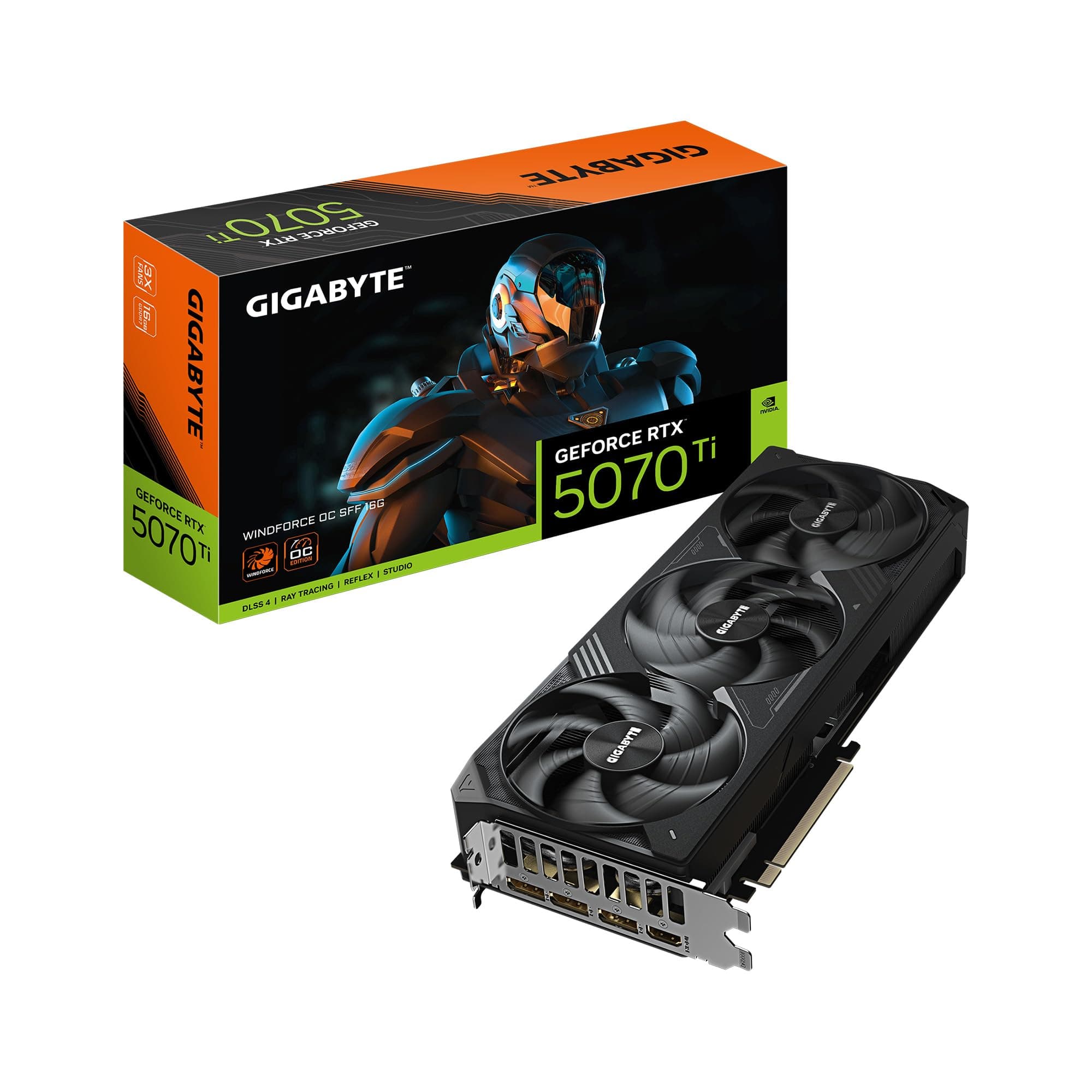 GIGABYTE GeForce RTX 5070 Ti WINDFORCE OC SFF 16G Graphics Card, 16GB 256-bit GDDR7, PCIe 5.0, WINDFORCE Cooling System, GV-N507TWF3OC-16GD Video Card