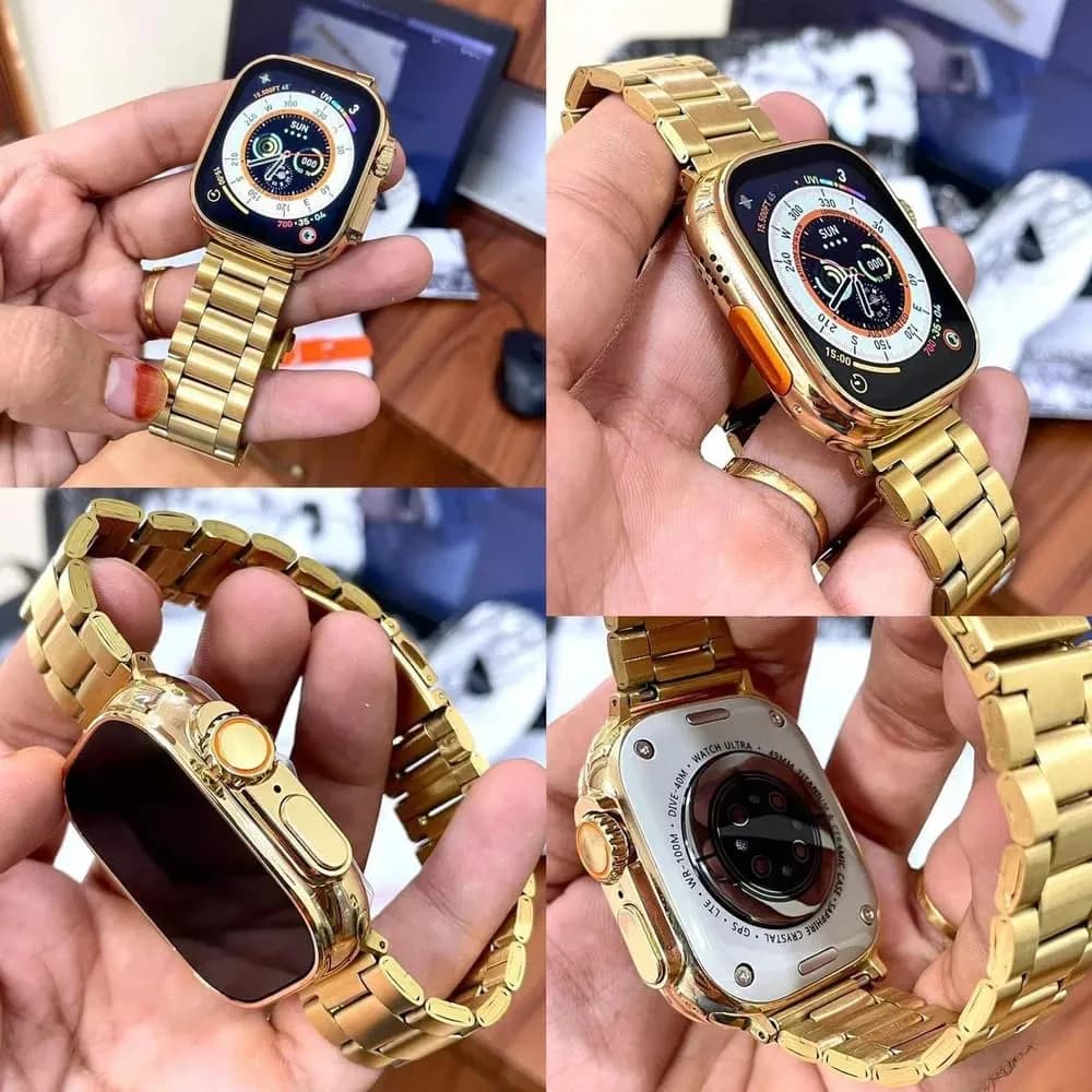 VE GADGETS Watch 8 Ultra Gold Edition Smartwatch with Sports Mode 49MM Gold and Orange Belt Smartwatch