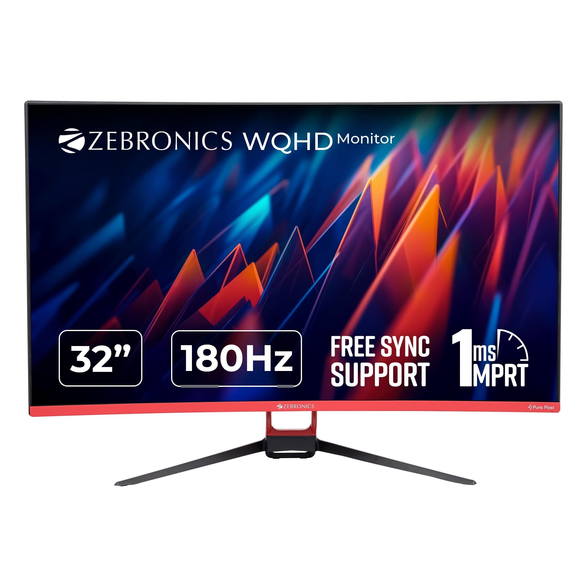 ZEBRONICS 32 inch WQHD 2K Curved 165Hz Gaming Monitor, HDR10, 1ms MPRT Response time, Free sync Support, HDMI, DP, 280 Nits max, 16.7M Colors, Built-in Speakers and Bezel Less Design ZEB-S32A