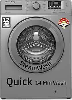 Voltas Beko, A Tata Product 8 Kg 5 Star Inverter Quick wash Fully-Automatic Front Loading Washing Machine (2023 Model, WFL8012B7JVBKA/GXV, Grey, In bu...