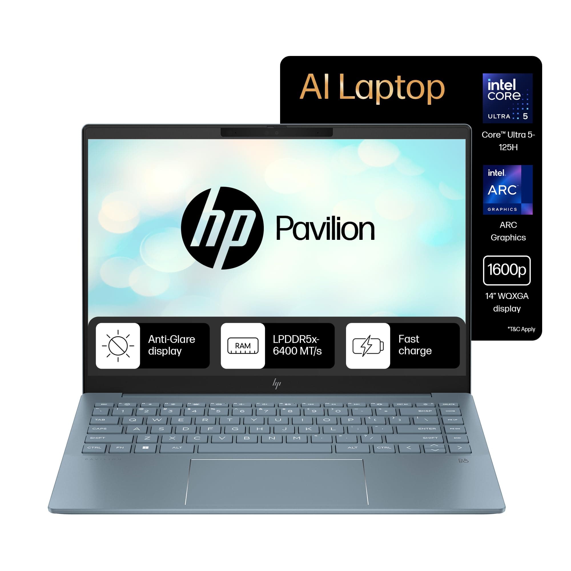 HP Pavilion AI Laptop, Intel Core Ultra 5 125H 12 Tops, (16GB LPDDR5x, 512GB SSD), WQXGA,IPS, 300 nits, 14''(35.6cm),Win 11, M365 Basic(1yr), Office H...