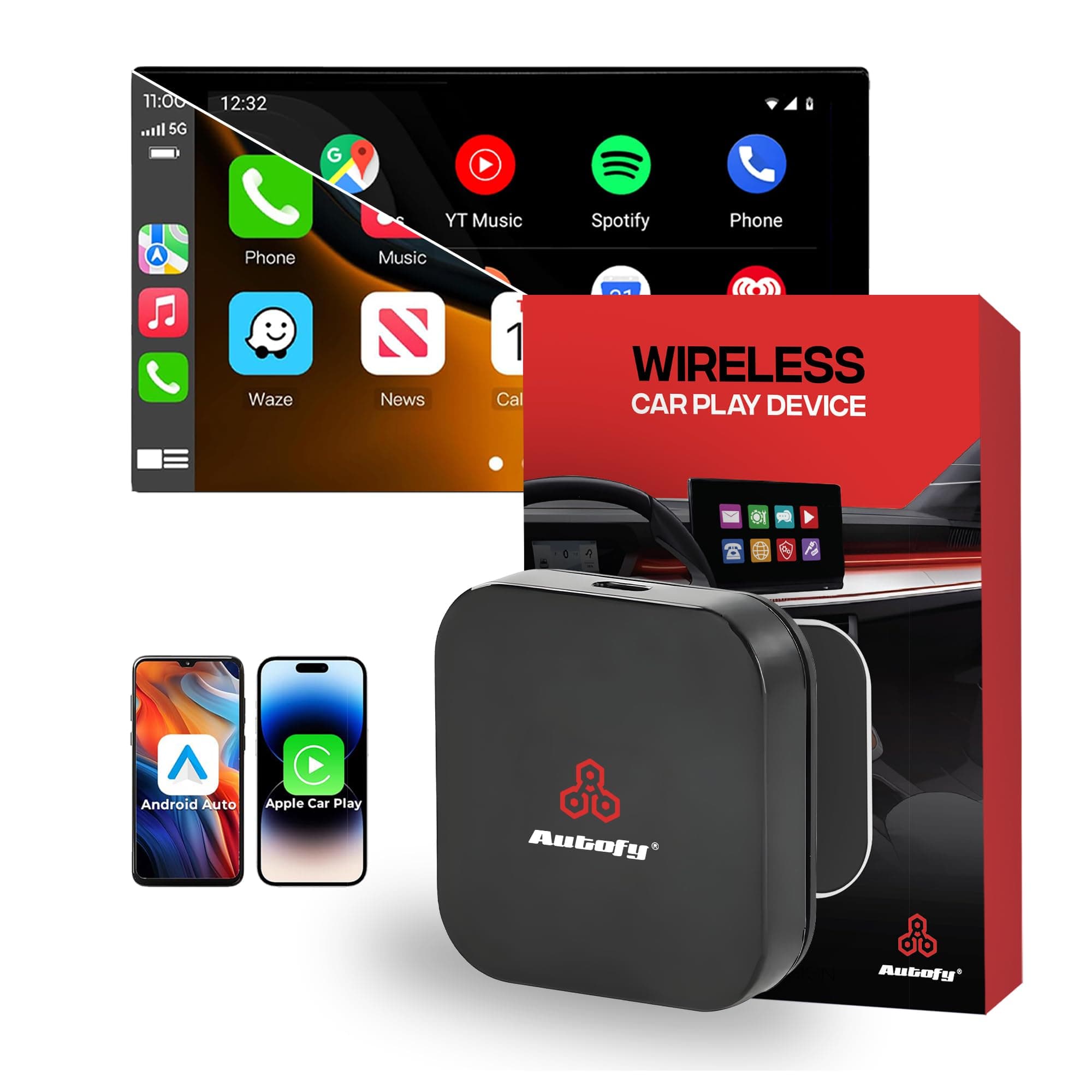 Autofy K1F Wireless Apple CarPlay Android Auto Adapter - Fast Connect & Auto Reconnect - High Performance Device for All Cars & iOS Android Mobile Phones - Easy Setup for iOS Android Bluetooth 5.3