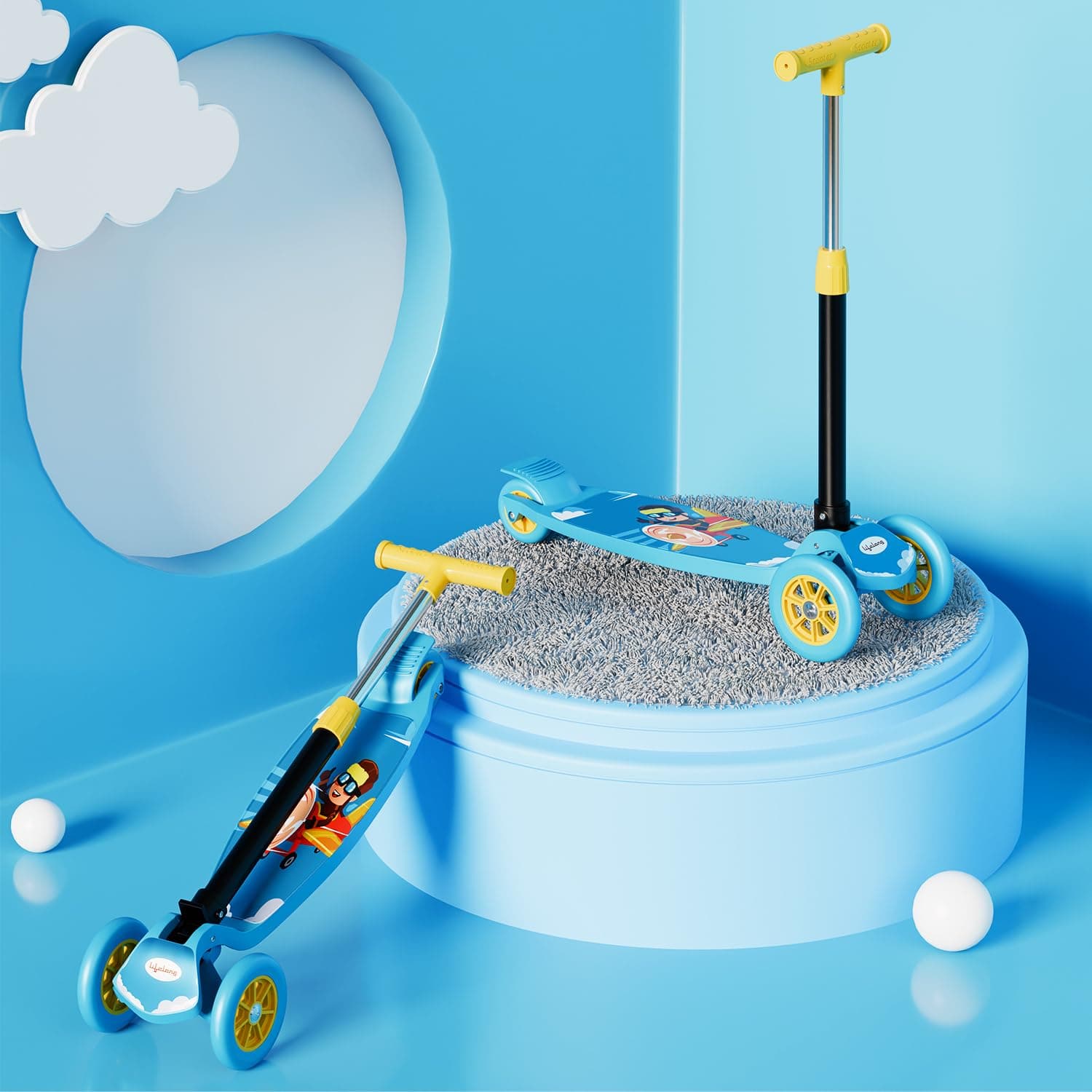 Lifelong LLKS01 Kick Scooter with Adjustable Height|Foldable Scooter|Skate Scooter for Kids with PVC Wheel|Age Upto 3+ Years- Max User weight-50 kg, Blue & Yellow, 6 Months Manufacturer's Warranty