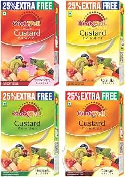 Cookwell Combo of Custard Powder | 100g  4 Flavours (Vanilla, Mango, Pineapple, Strawberry) - Tasty & Health