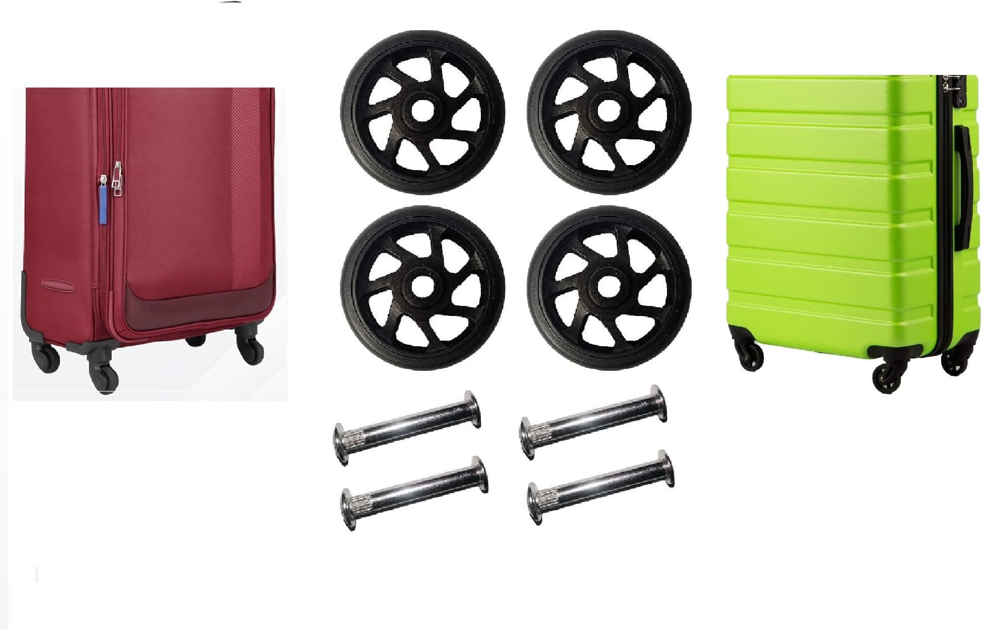 MyViradi Luggage Wheels Only for Replacement and Repair Travel Trolley Bag Suitcases Rubber Wheels for Luggage Parts, 4 Pieces 5 x 5 CM Wheels (Green)