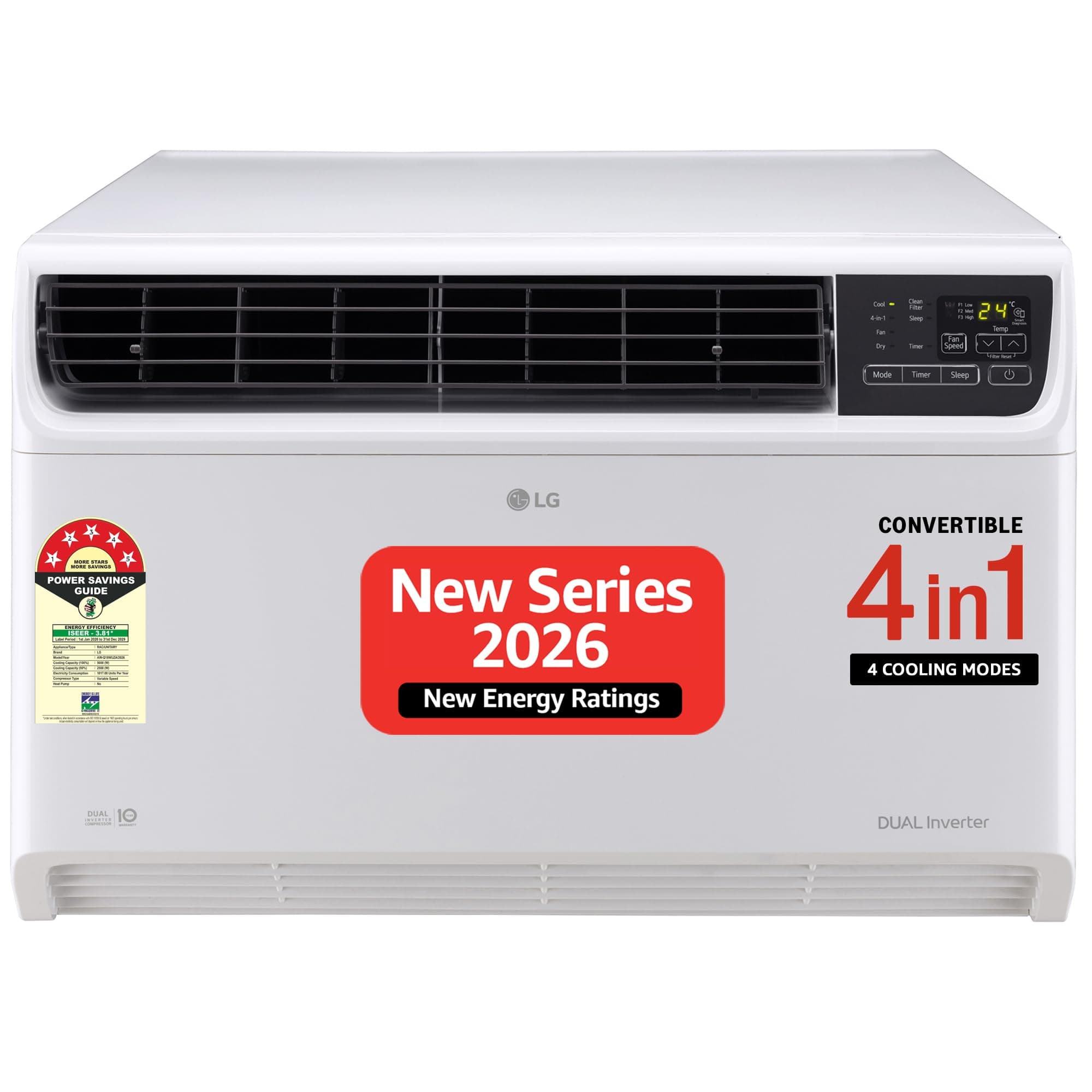 LG 1.5 Ton 5 Star, New Star Rated, DUAL Inverter Window AC (Copper, Convertible 4-in-1 cooling, 4 Way Air Direction, Top Air Discharge, HD Filter, Cle...