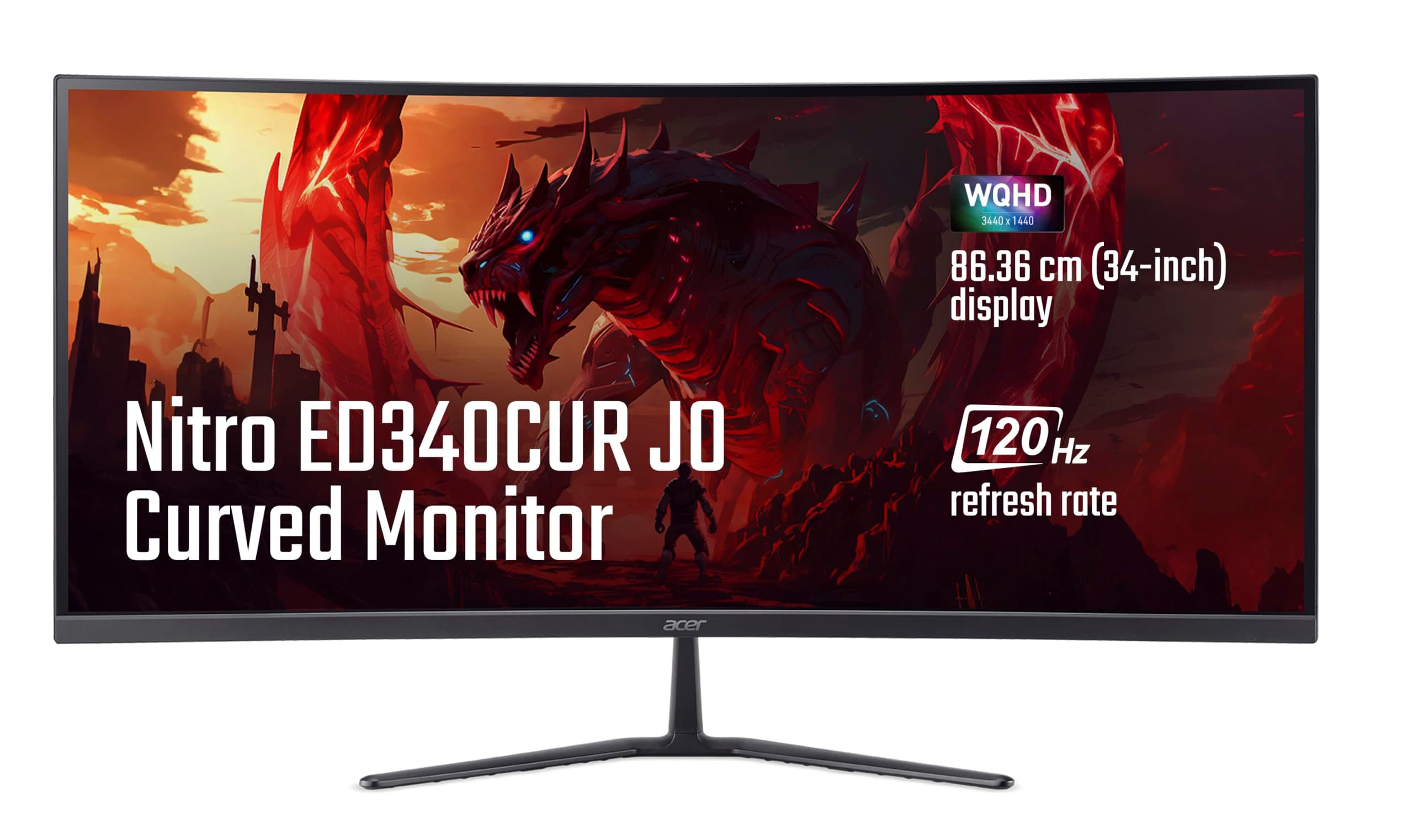 Acer Nitro ED340CUR J0 34 Inch UWQHD Curved Gaming Monitor | 3440x1440 VA Panel | 120Hz (DP) | 1ms VRB | AMD FreeSync Premium | HDR10 | 1500R | 2x HDM...