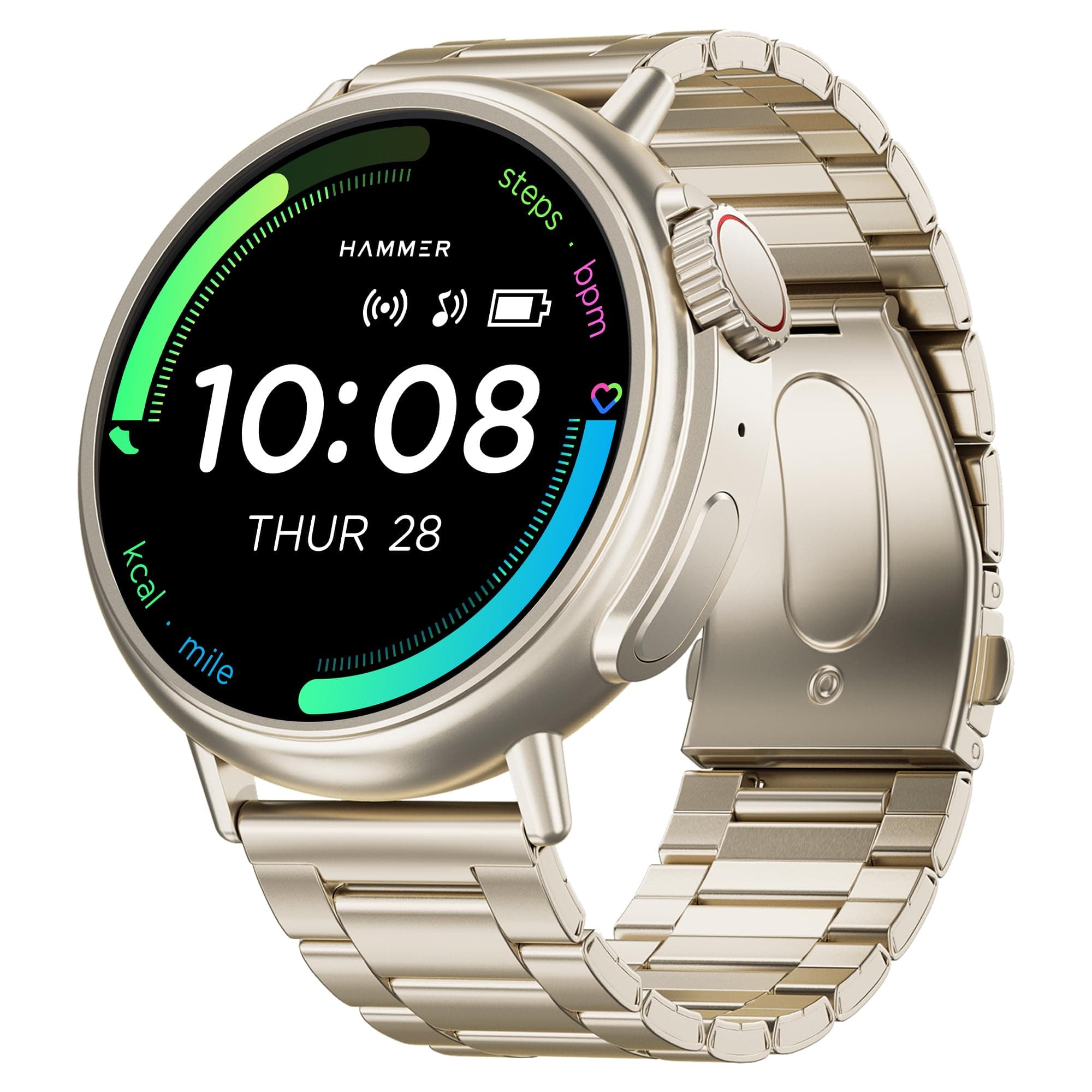 HAMMER Active 3.0 1.39" Display BT Calling Smart Watch with Metal Strap, Always On Display, Health Tracking, AI Voice Assistant (Metallic Silver)