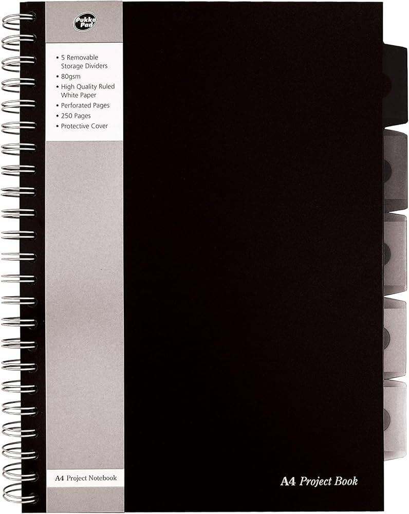 Pukka Pad A4 Size Ruled Spiral Single Line Subject Project Note Book 250 Pages 80 GSM Black Polyprop Cover 1 Notebook