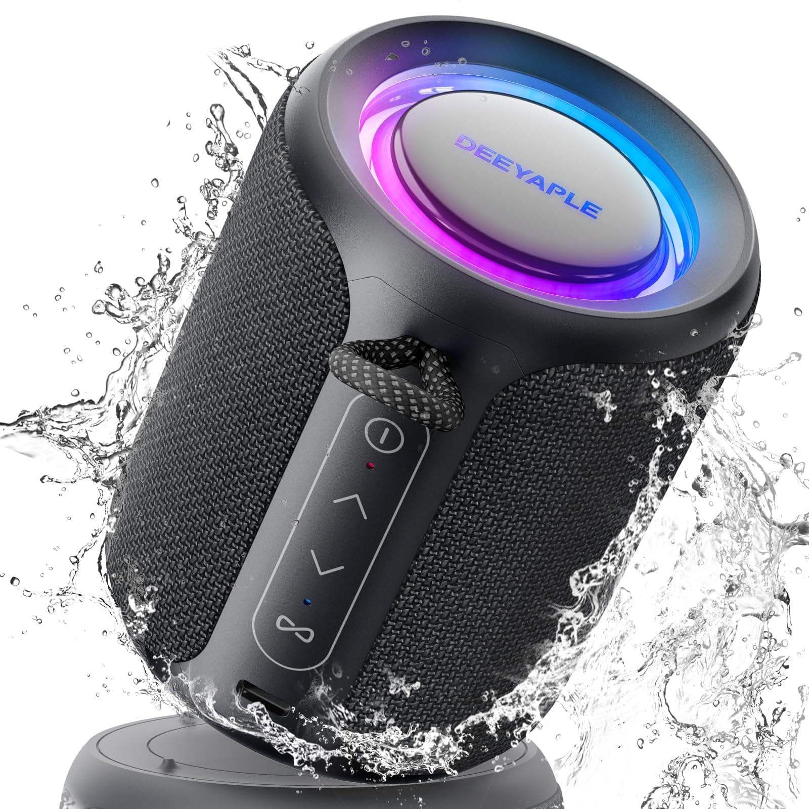 Deeyaple Bluetooth Wireless Speaker, IP67 Waterproof & Dustproof Portable Speaker with Lights, 15W Loud Stereo Sound, 2500mAh Battery, TWS Pairing, BT...