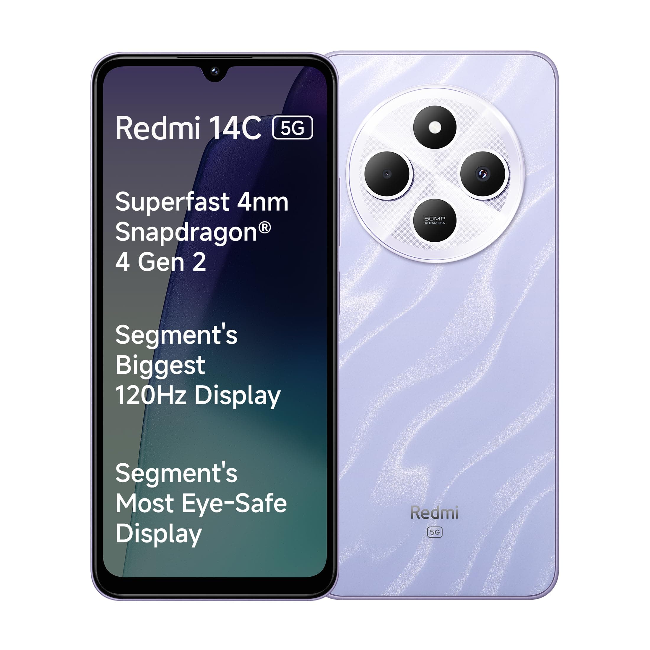 Redmi 14C 5G (Stardust Purple, 4GB RAM, 64GB Storage) | Superfast 4nm Snapdragon 4 Gen 2 | 120Hz 17.47cm (6.88) Display | 5160mAh Battery | 50MP Dual ...