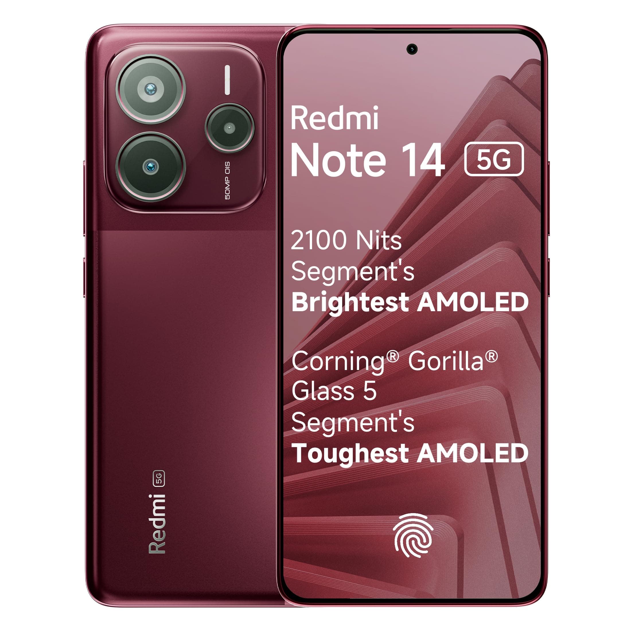Redmi Note 14 5G Crimson Art (8GB RAM 256GB Storage) | Global Debut MTK Dimensity 7025 Ultra | 2100 nits Segment Brightest 120Hz AMOLED | 50MP Sony LY...