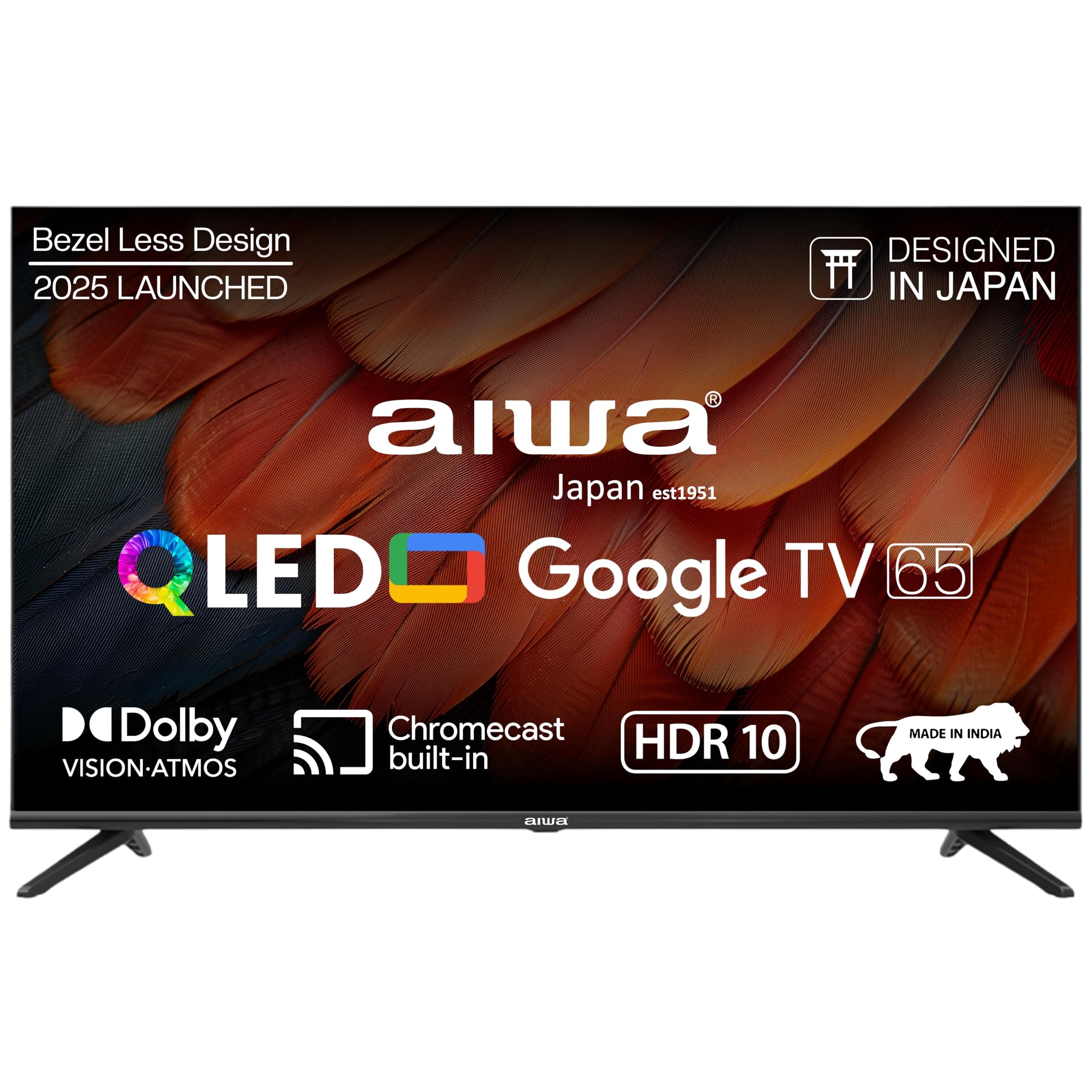 Aiwa Smart TV | 4K Ultra HD, LED Display, Built-in Apps | QLED Google TV (Black) (65 Inches QLED)