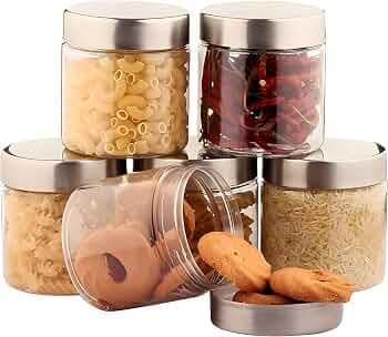 Homeor Plastic Storage Jar & Containers, Steel Cap Jar Set, Air Tight & BPA Free Containers for Kitchen Storage Set, Grocery Kitchen Container Set I M...